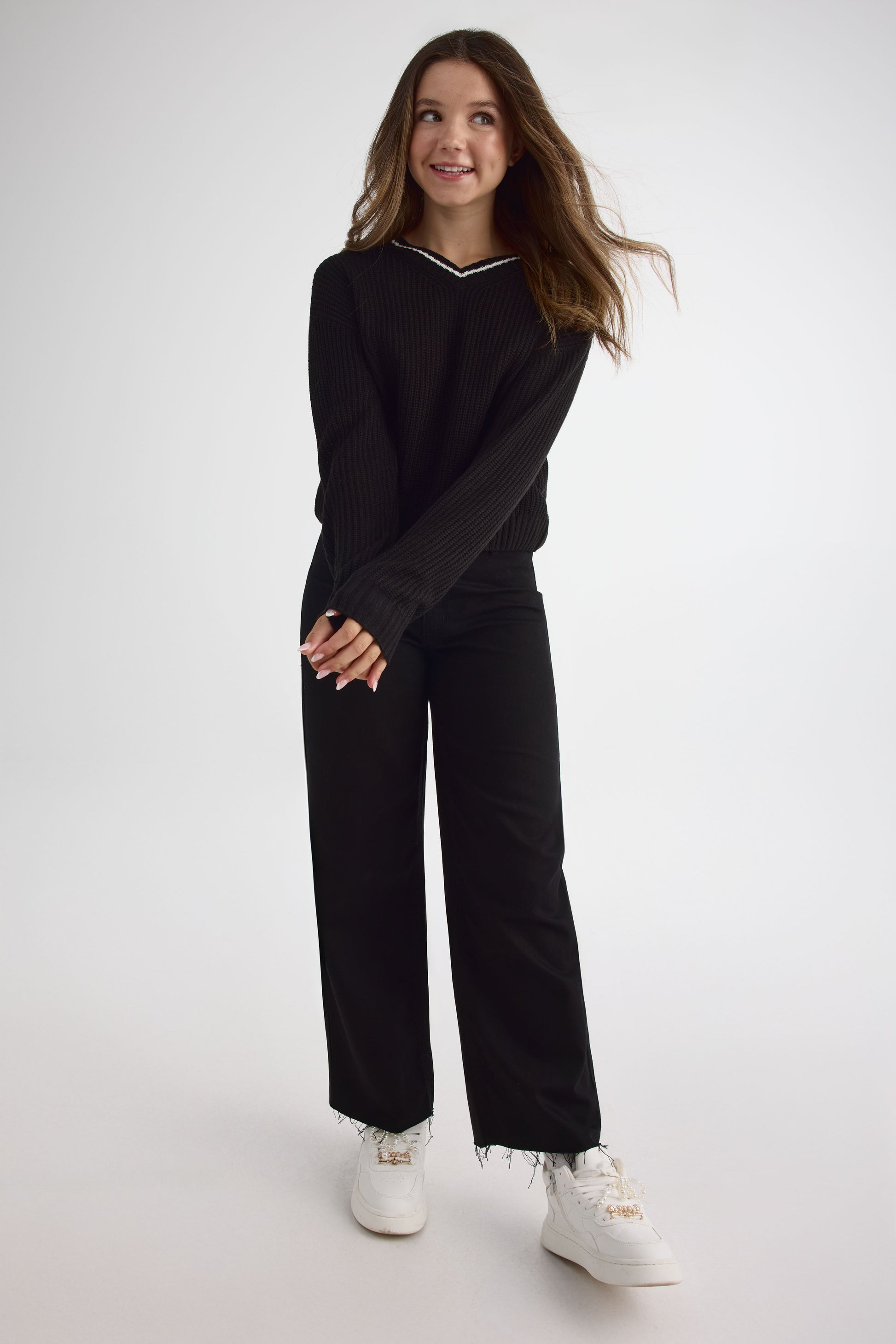 Jeans jambe large - Ado fille && NOIR