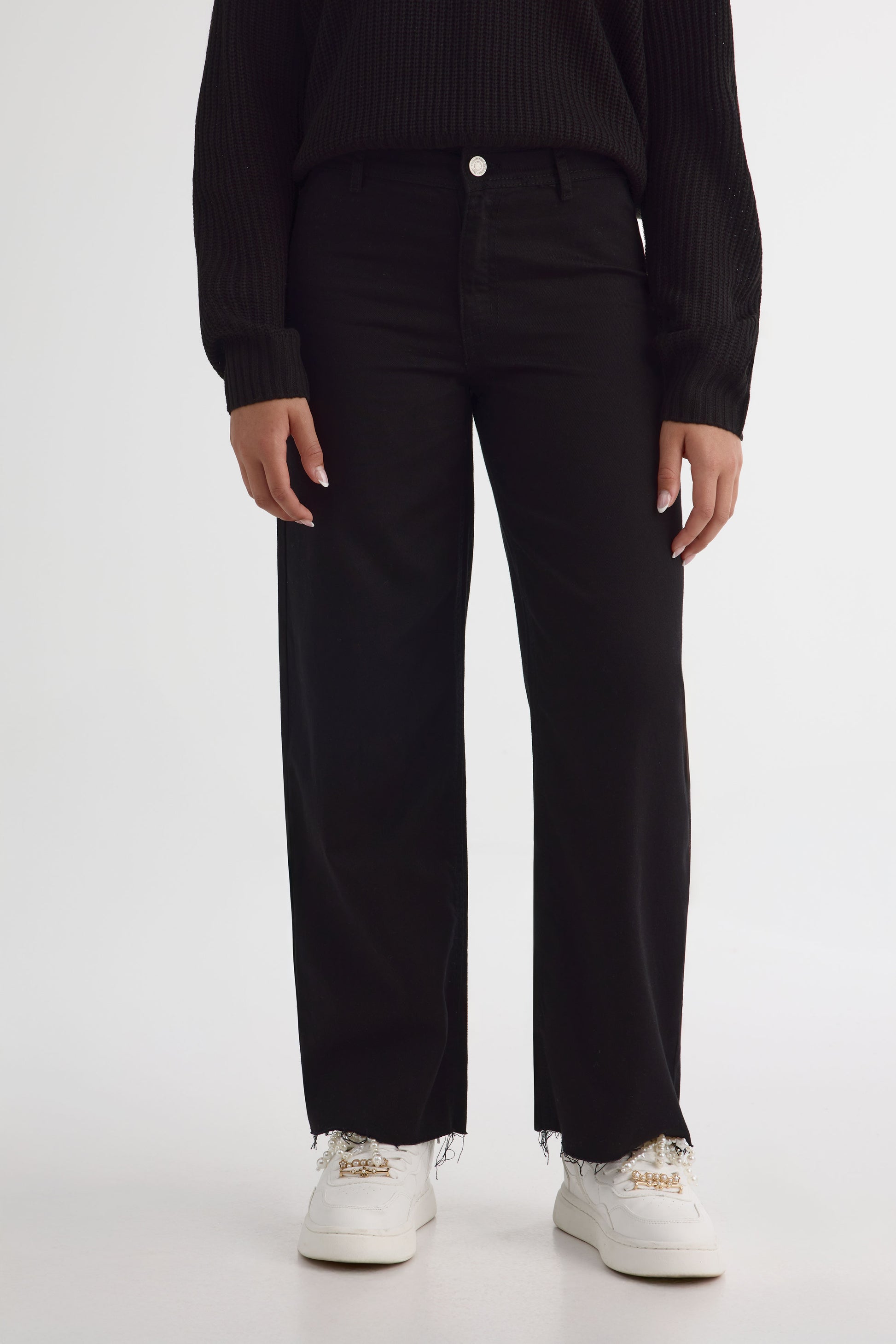 Jeans jambe large - Ado fille && NOIR