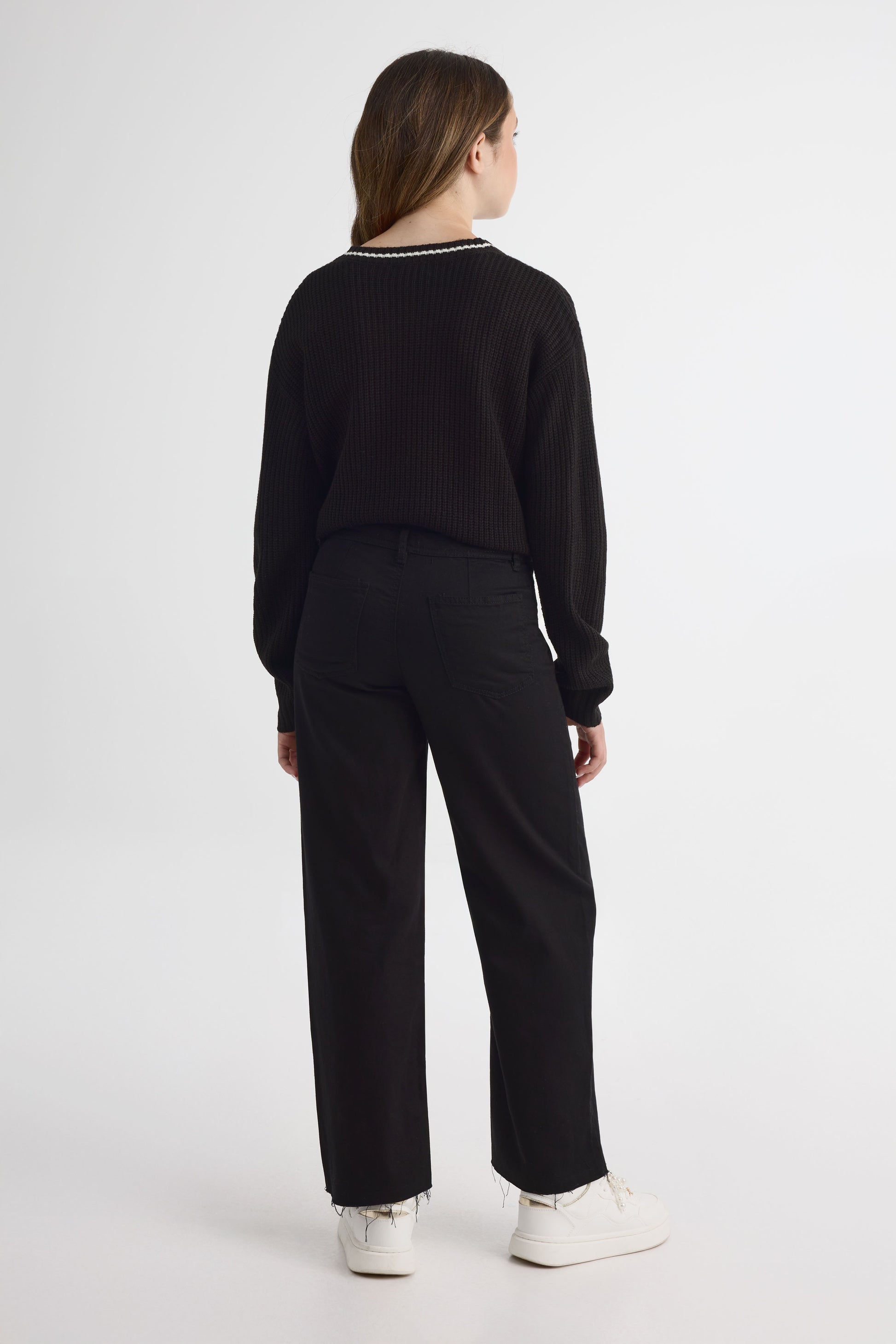 Jeans jambe large - Ado fille && NOIR