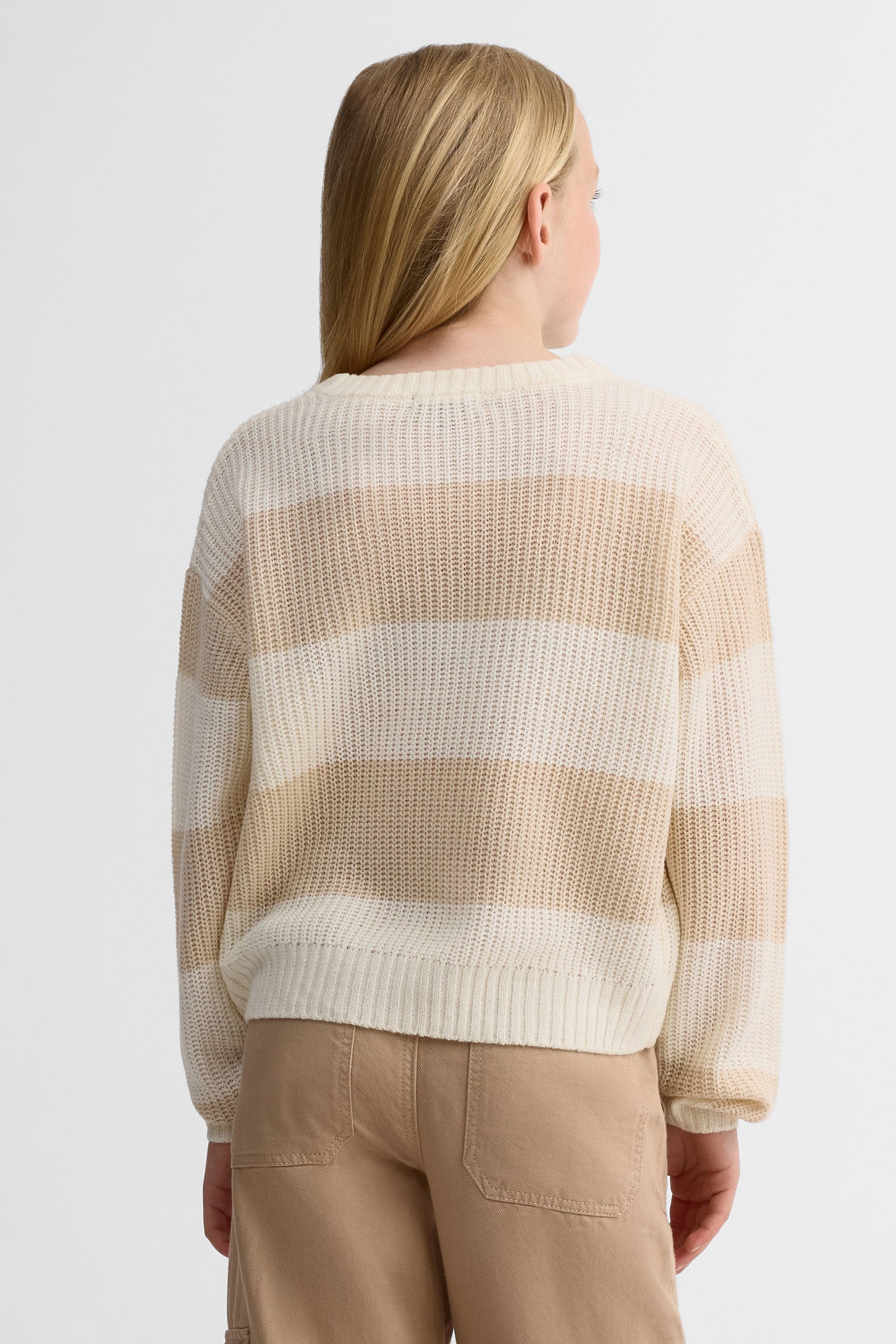 Chandail rayé semi-court - Ado fille && BEIGE/MULTI
