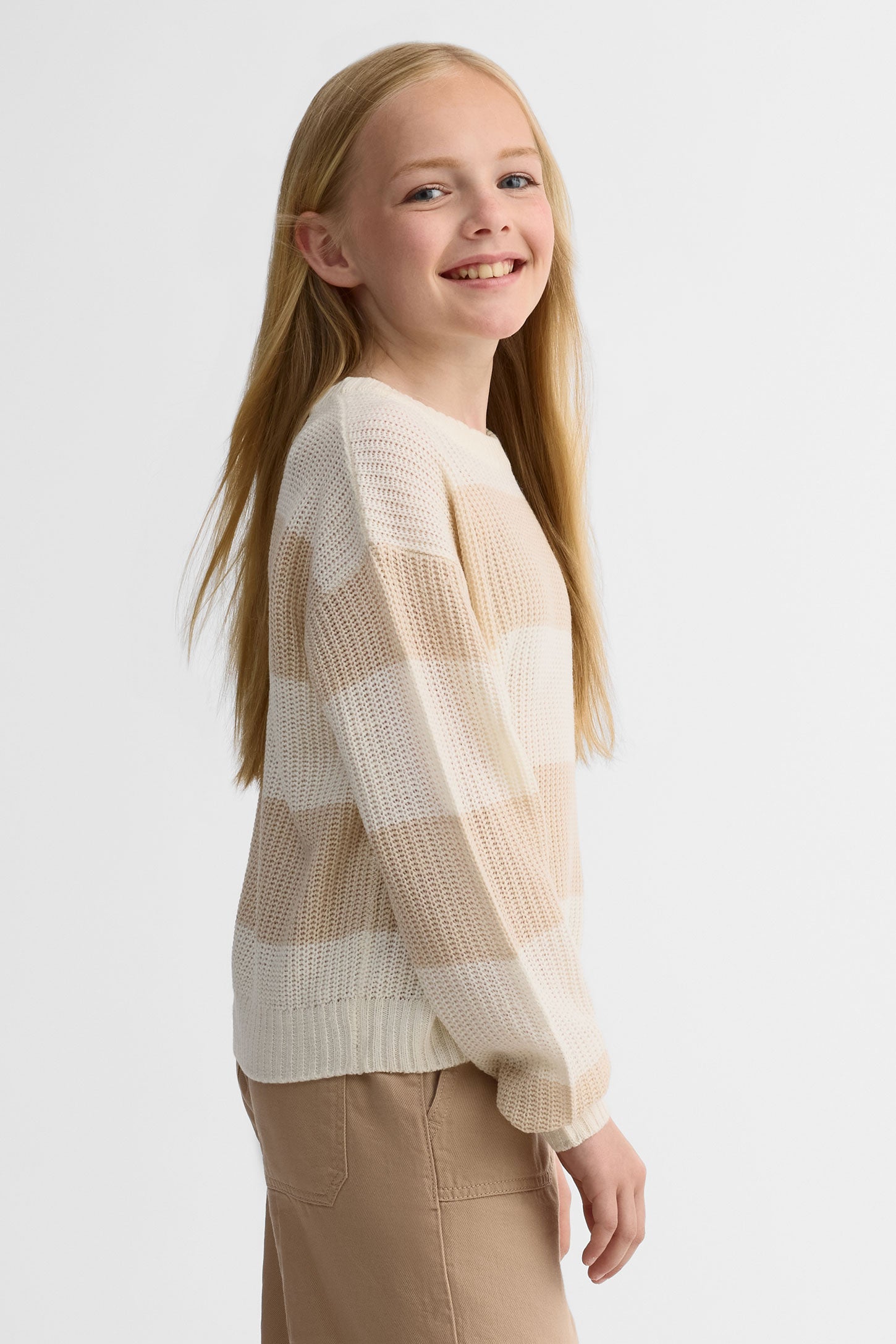 Chandail rayé semi-court - Ado fille && BEIGE/MULTI
