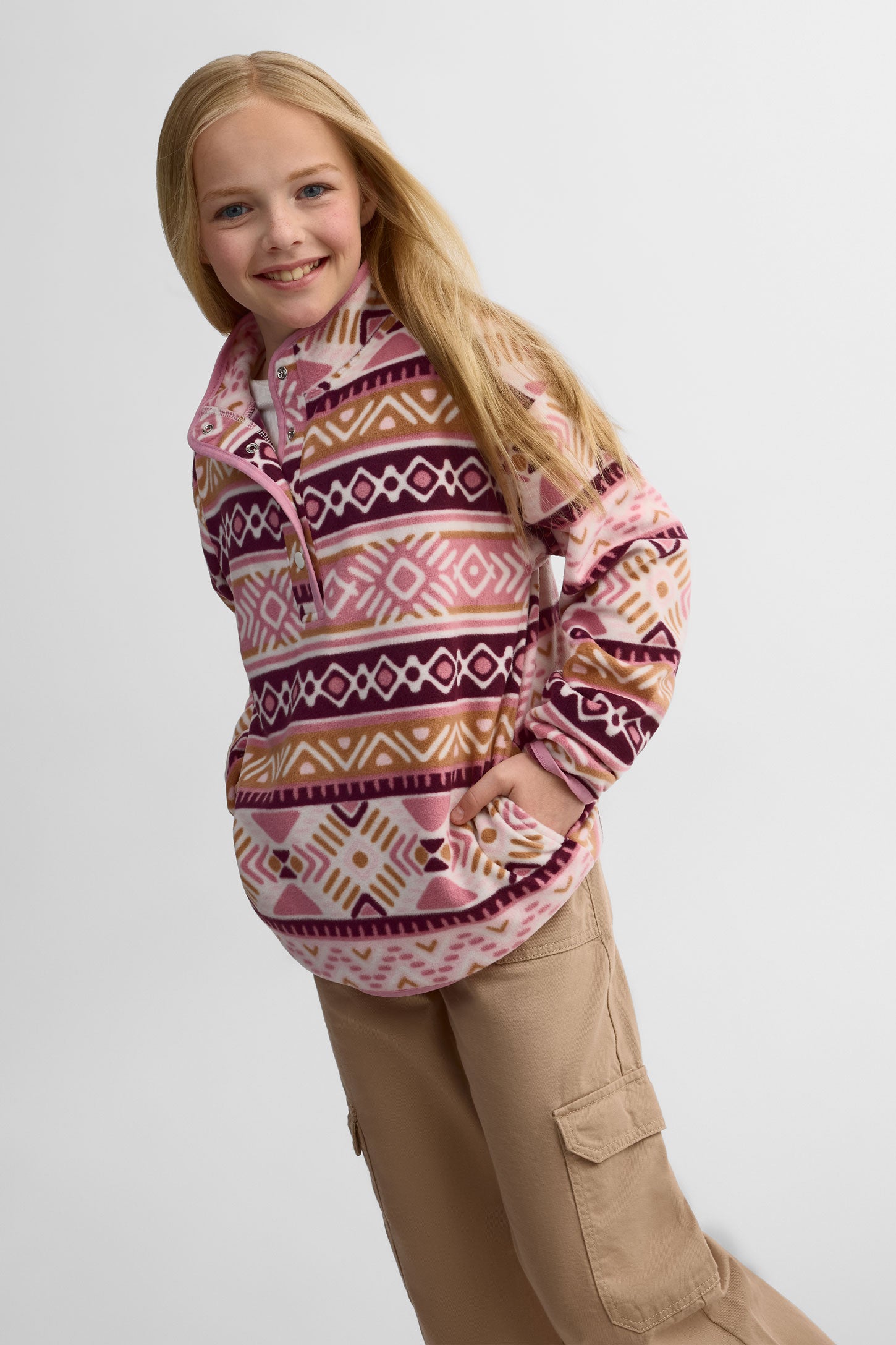 Chandail manches longues imprimé en micropolaire - Ado fille && ROSE MULTI