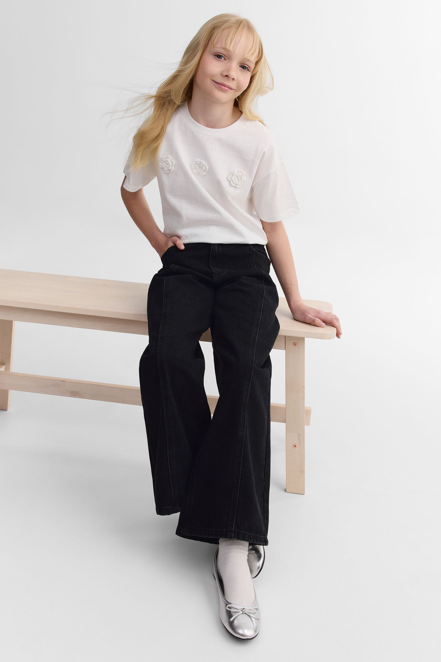 T-shirt col rond coton - Ado fille && BLANC CASSÉ