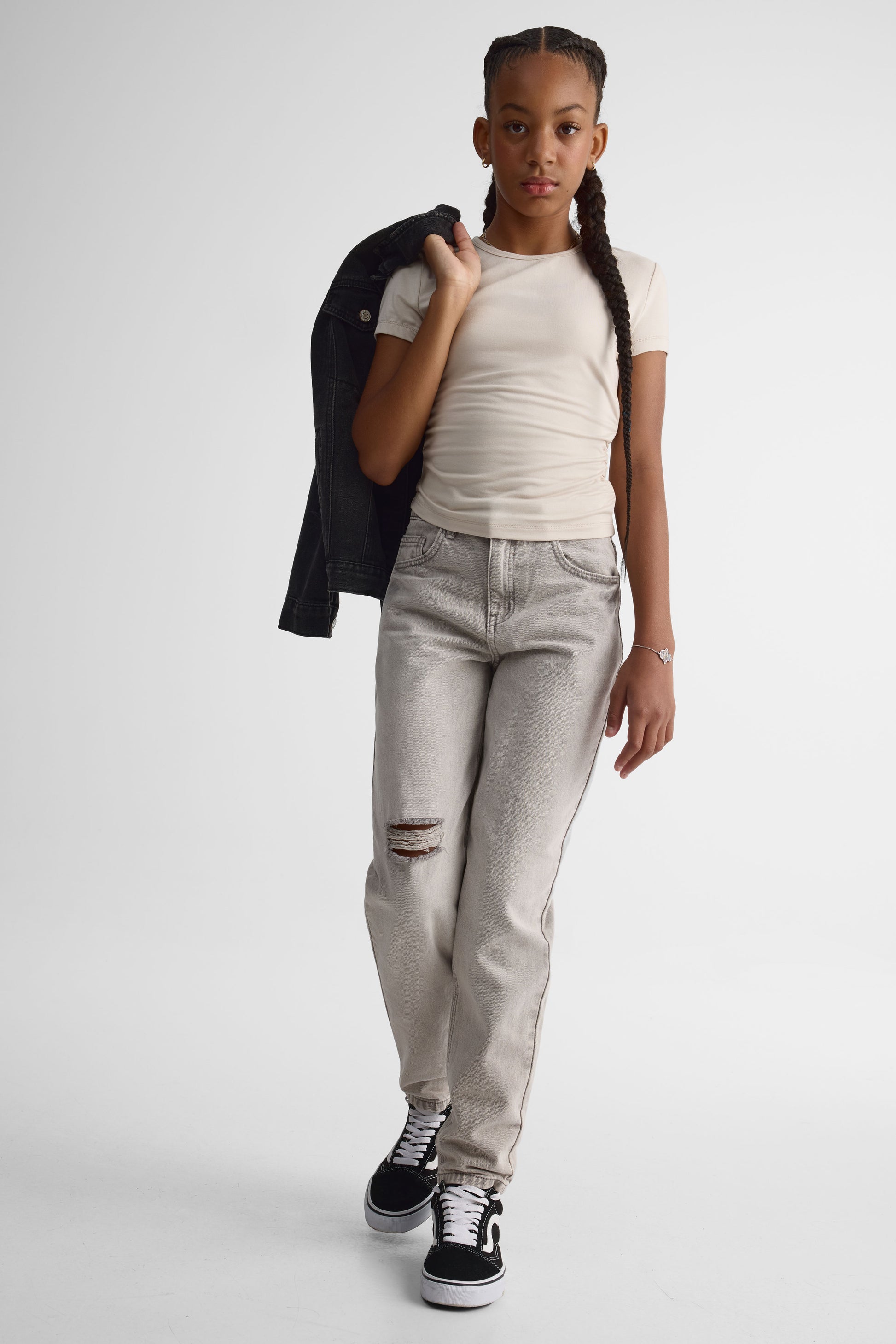 Jeans mom fit avec poches - Ado fille && DENIM GRIS