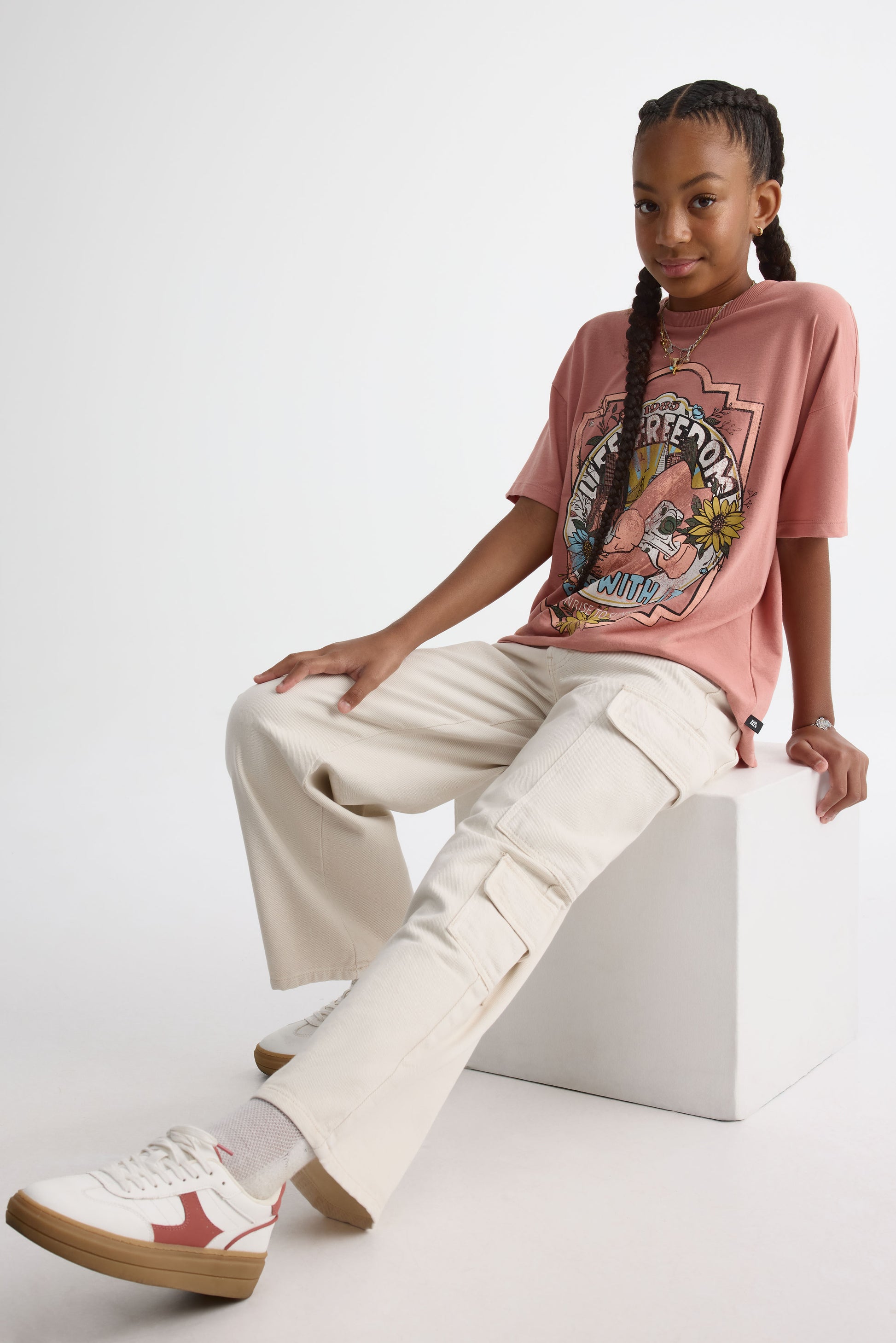 Jeans jambe large cargo - Ado fille && BEIGE