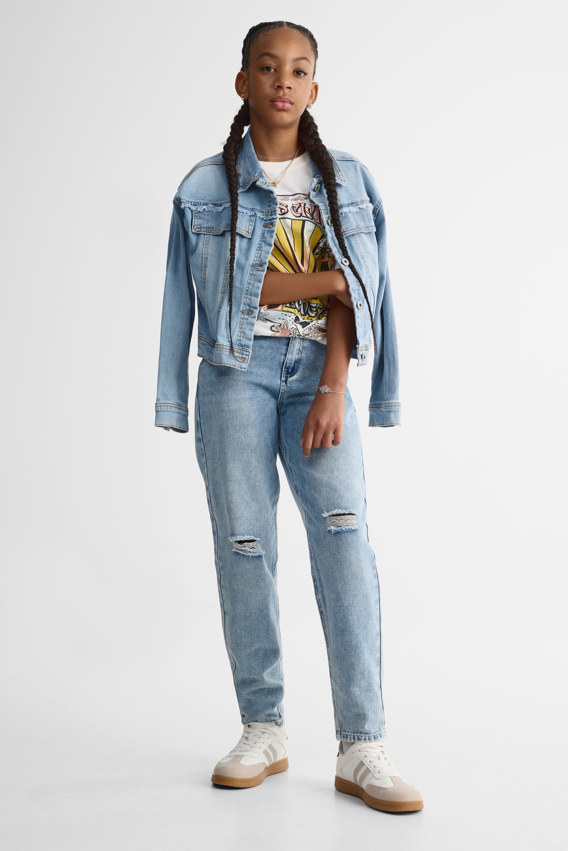 Jeans mom fit avec poches - Ado fille && DENIM PALE