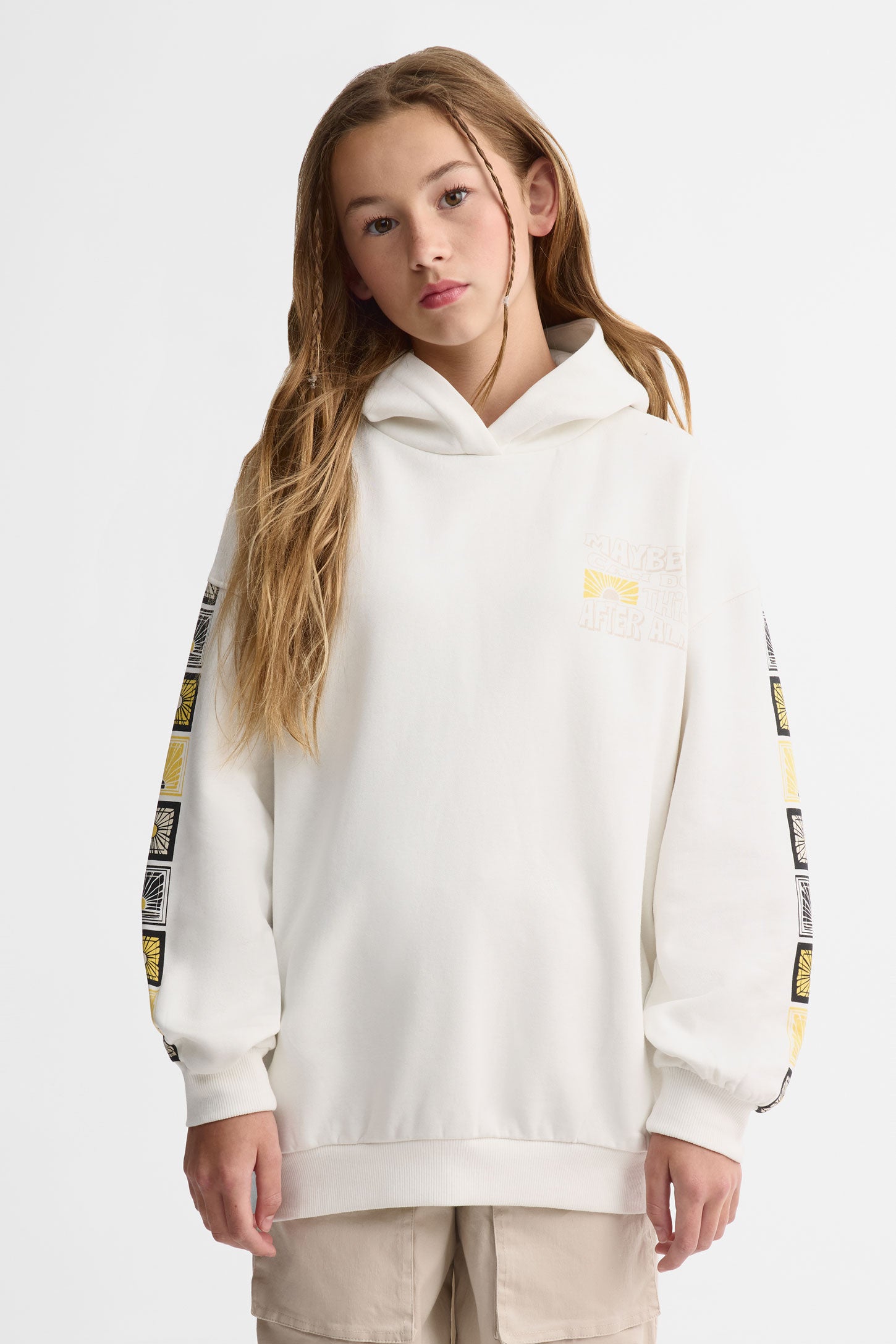 Chandail à capuchon coton ouaté - Ado fille && BLANC CASSÉ