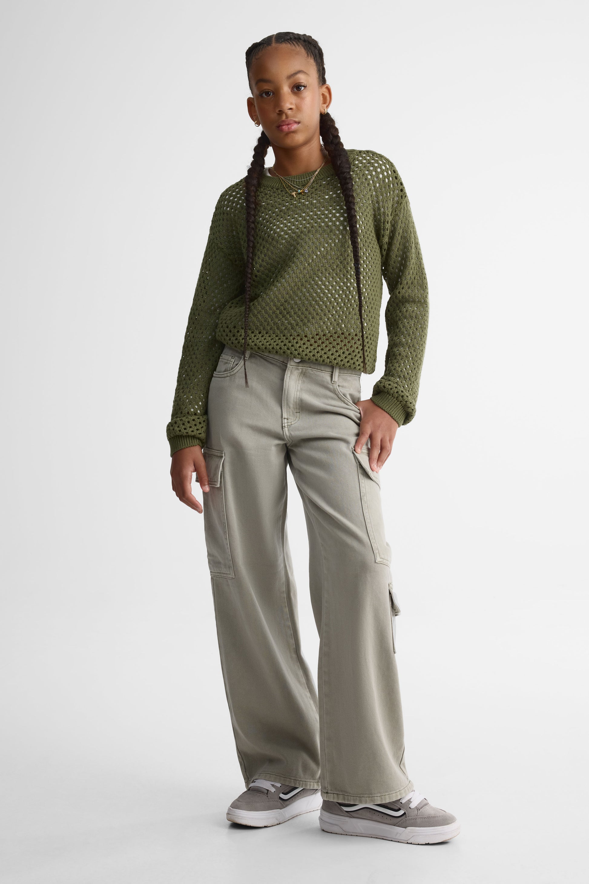 Chandail tricot col rond - Ado fille && KAKI