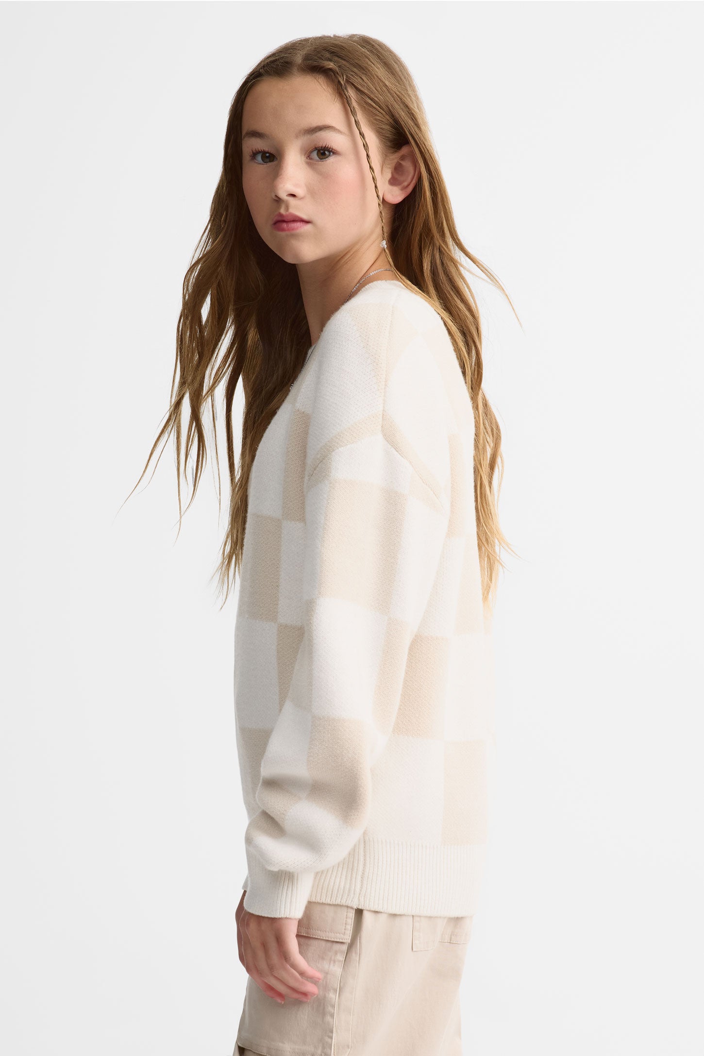 Chandail col rond tricot - Ado fille && BEIGE/MULTI