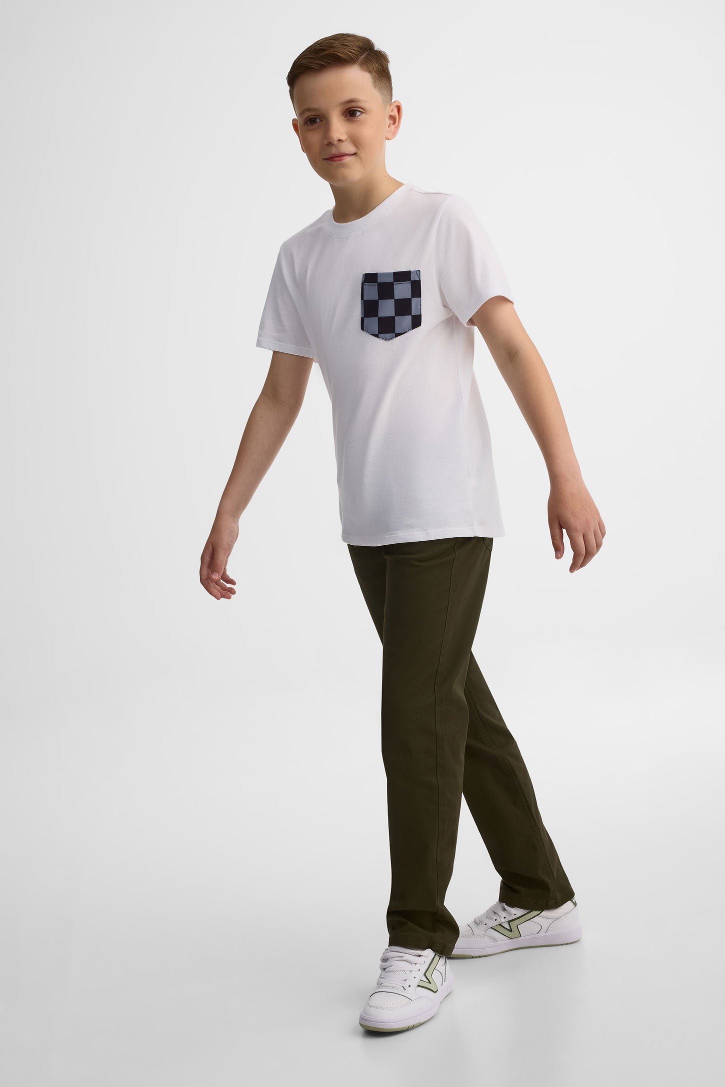 T-shirt col rond coton, 2/25$ - Ado garçon && BLANC