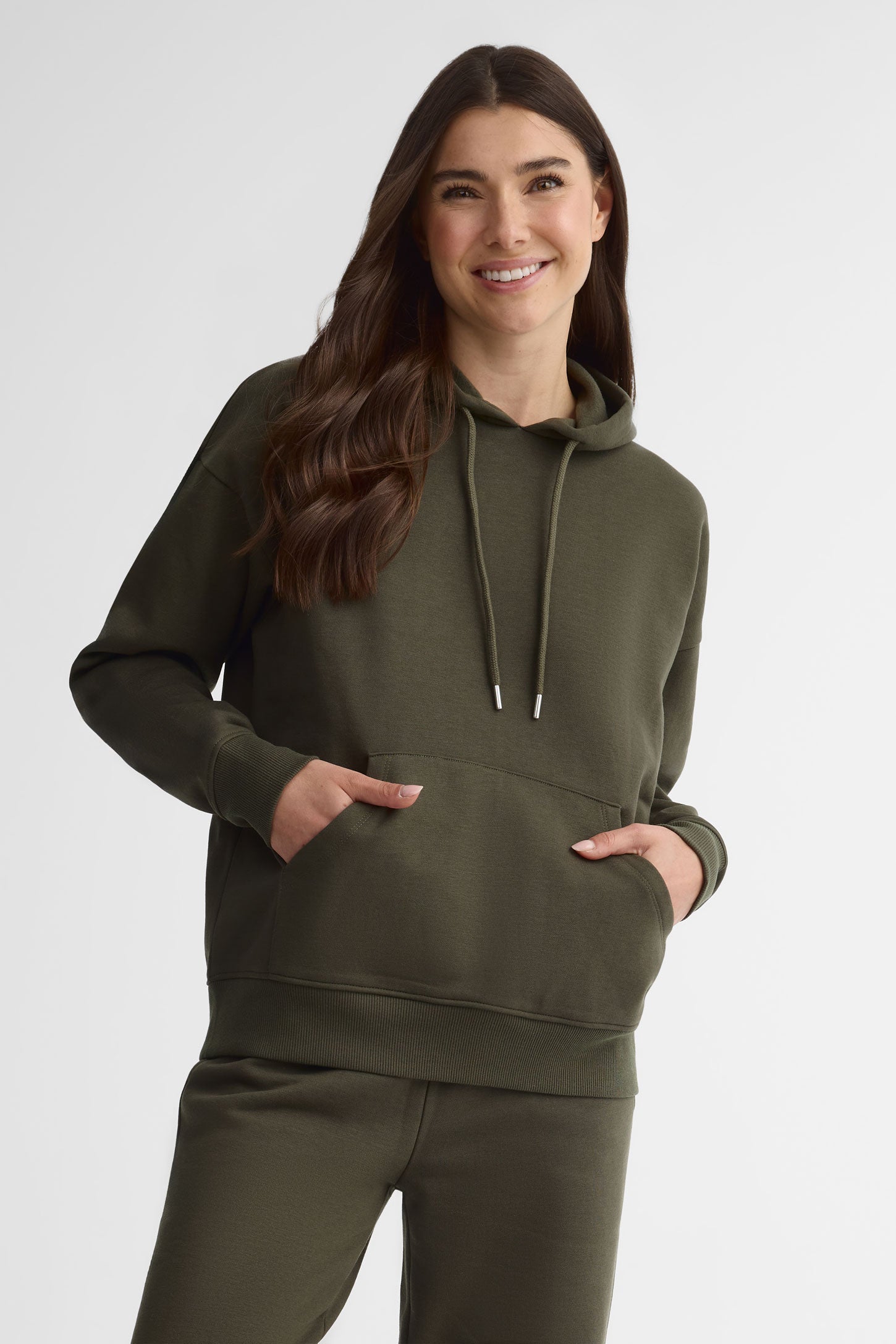 Chandail à capuchon coton ouaté - Femme && KAKI