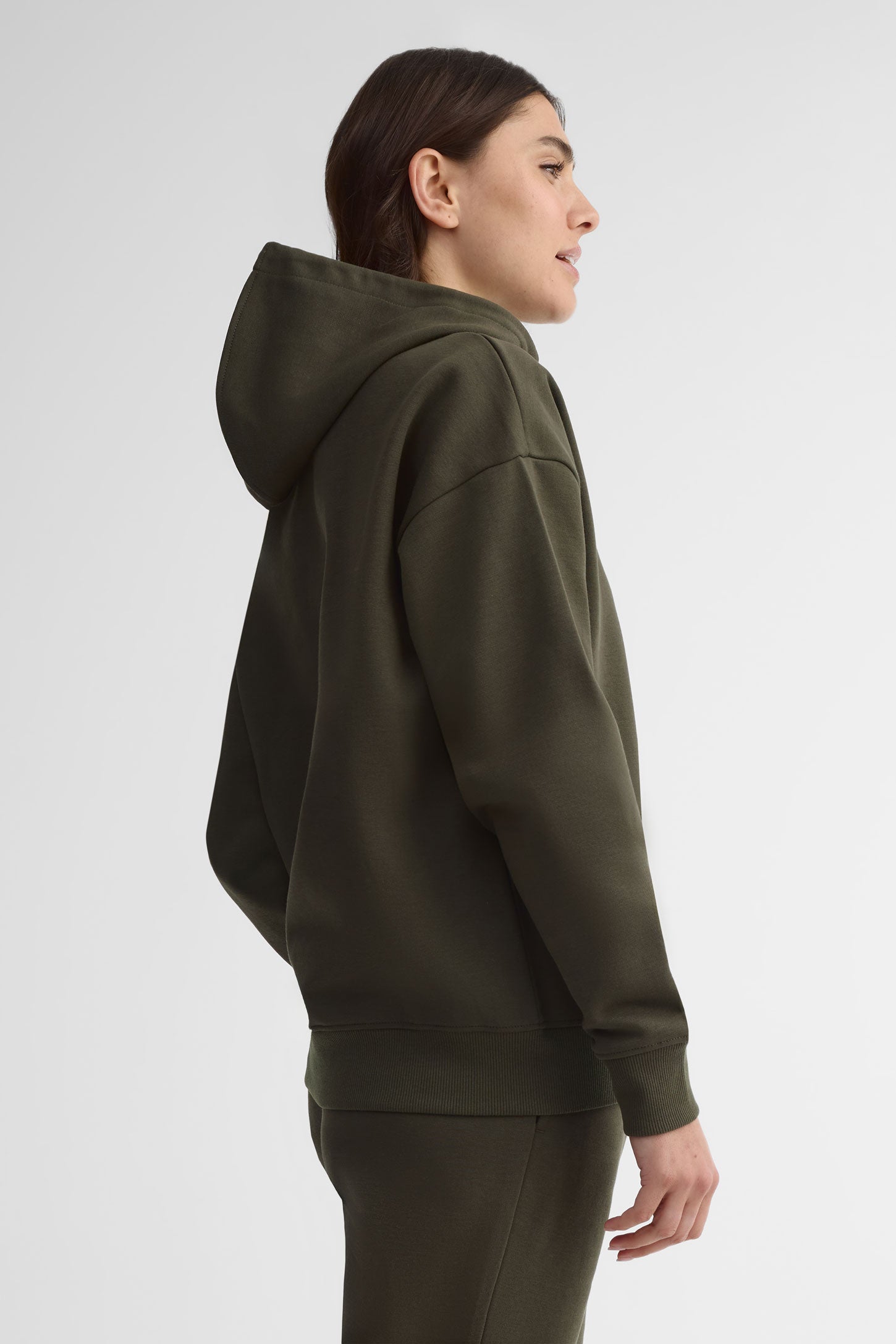 Chandail à capuchon coton ouaté - Femme && KAKI