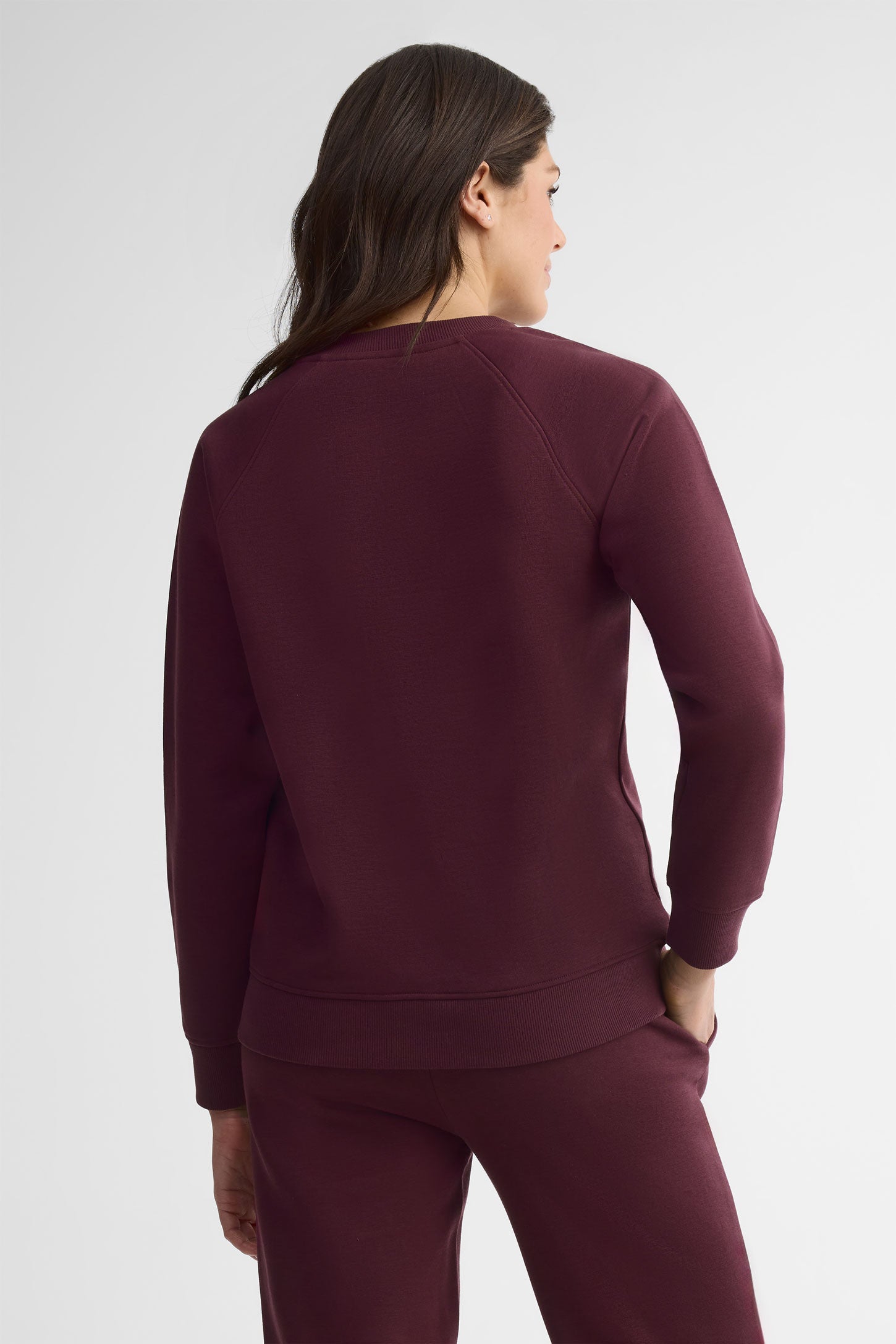 Chandail col rond coton ouaté coupe ample - Femme && BOURGOGNE