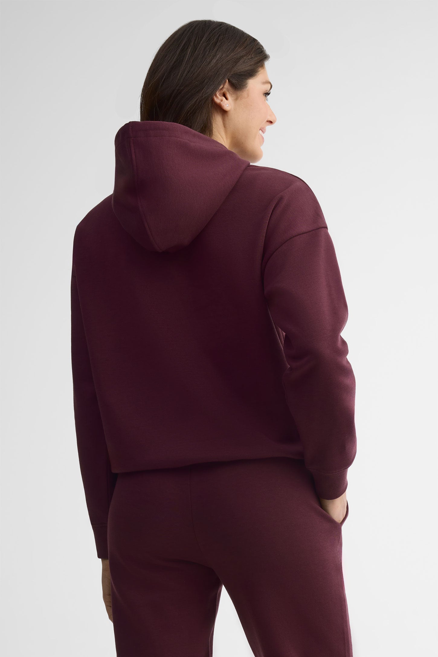 Chandail à capuchon coton ouaté - Femme && BOURGOGNE