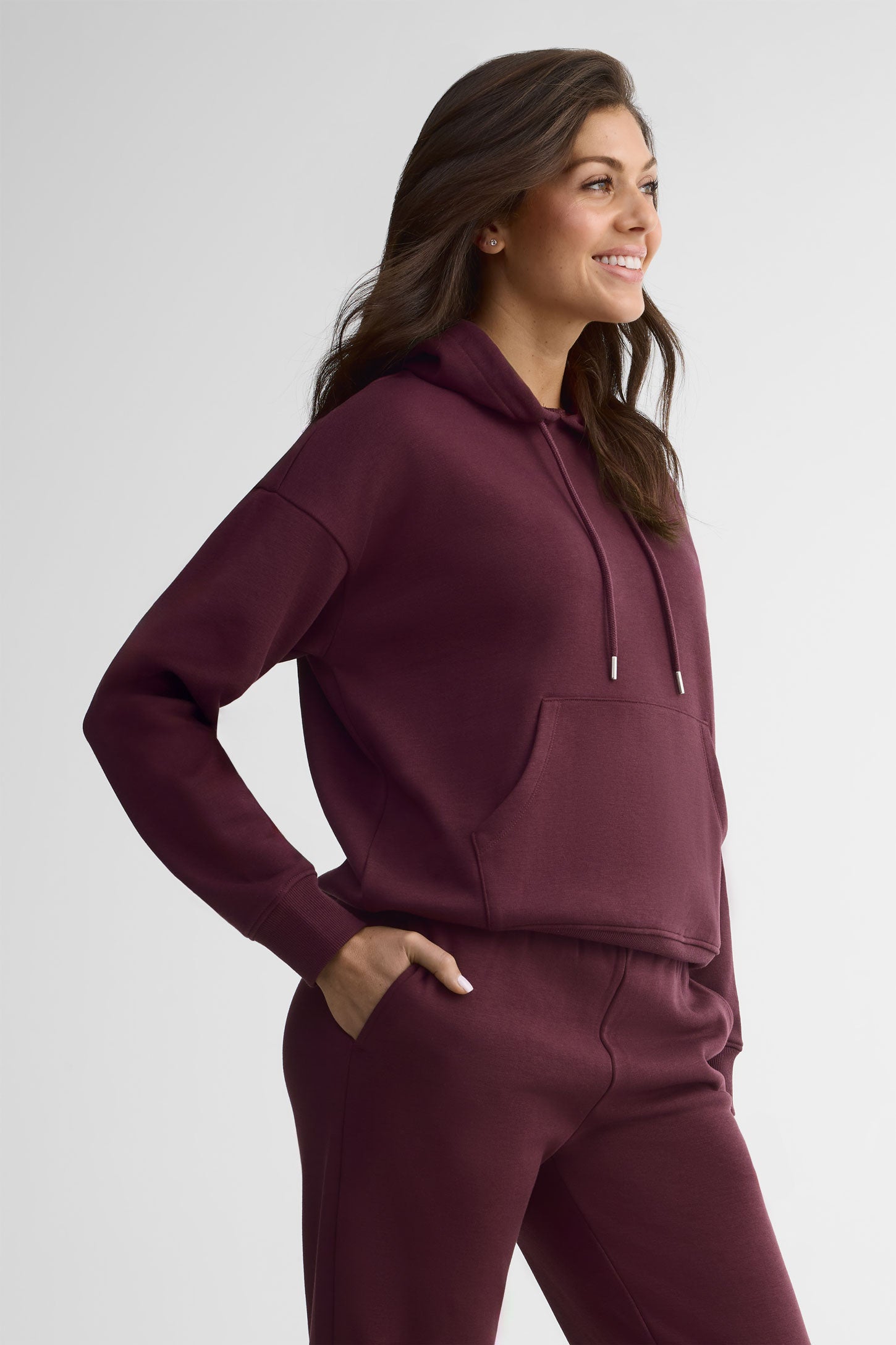 Chandail à capuchon coton ouaté - Femme && BOURGOGNE