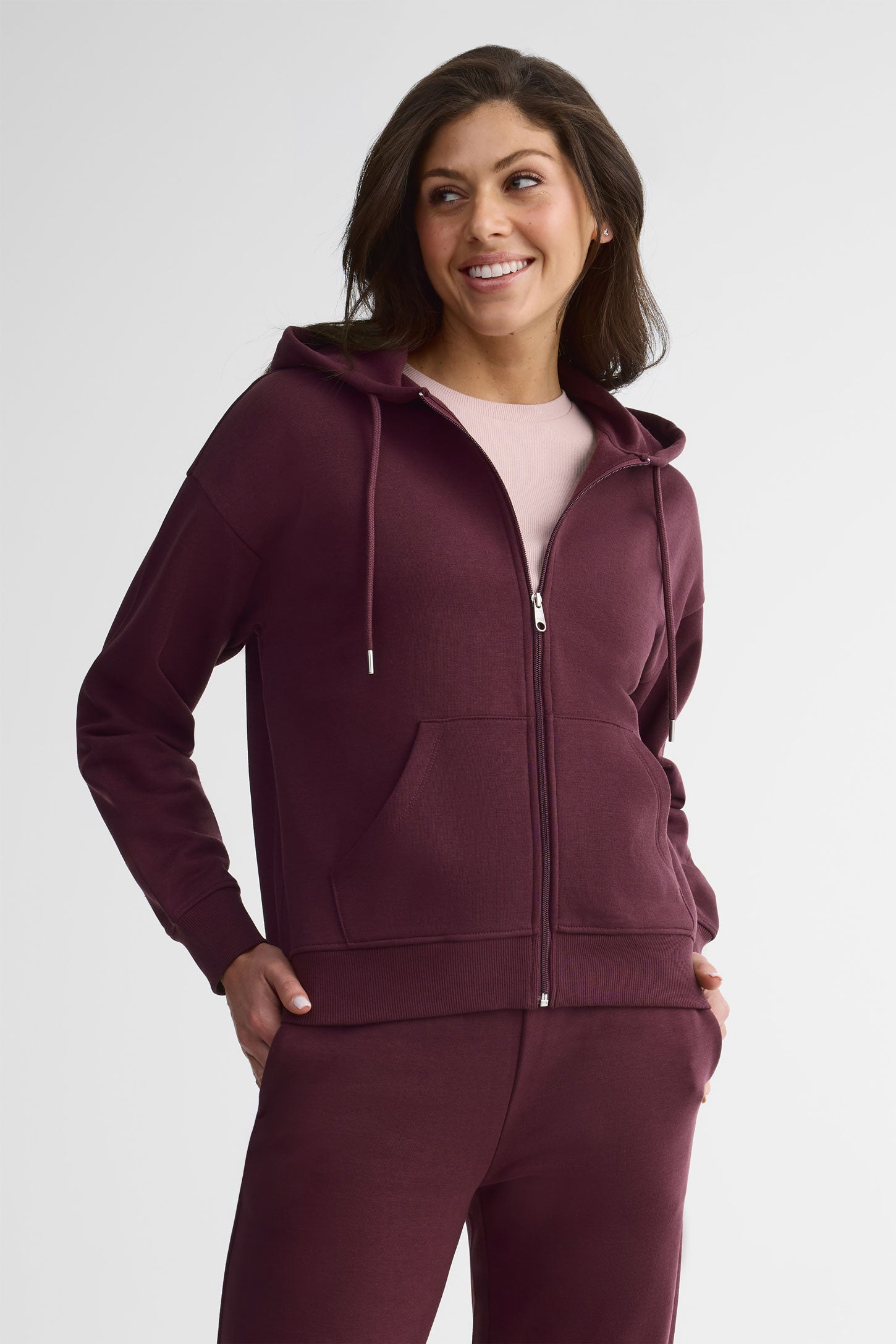 Veste à capuchon coton ouaté - Femme && BOURGOGNE