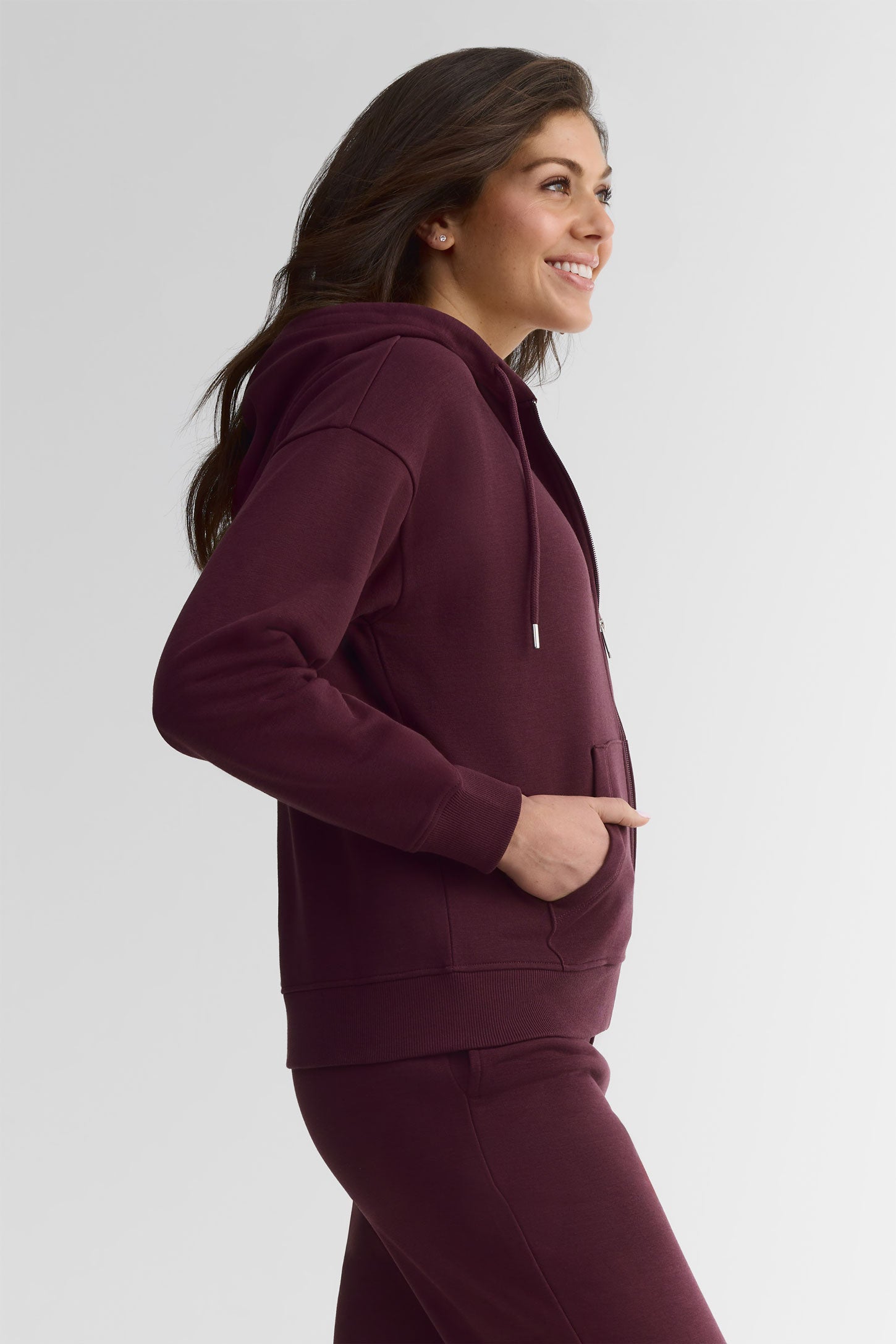 Veste à capuchon coton ouaté - Femme && BOURGOGNE