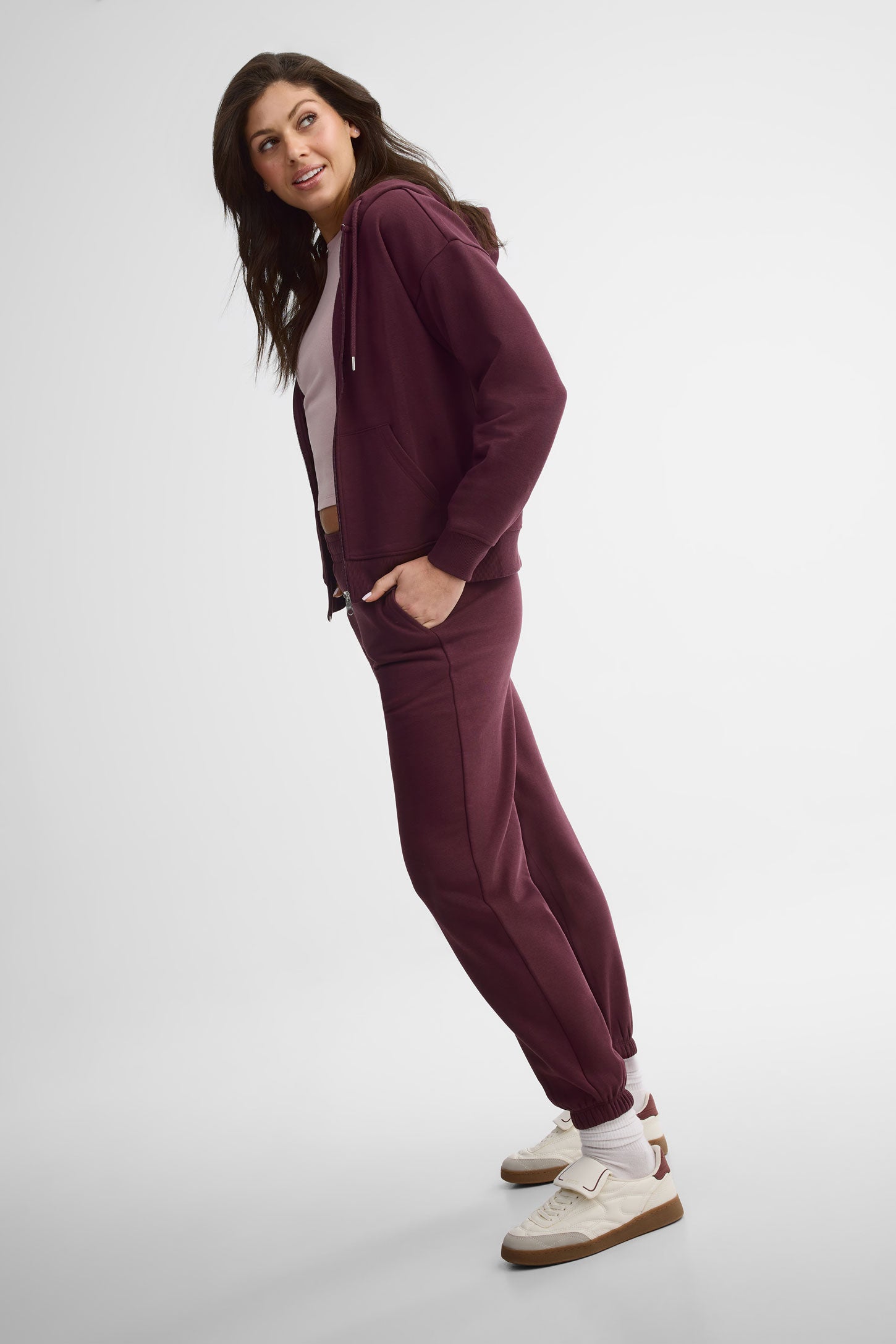 Veste à capuchon coton ouaté - Femme && BOURGOGNE