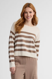 Chandail col rond tricot coupe ample - Femme && BRUN/MULTI