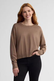 Chandail col rond tricot coupe ample - Femme && TAUPE