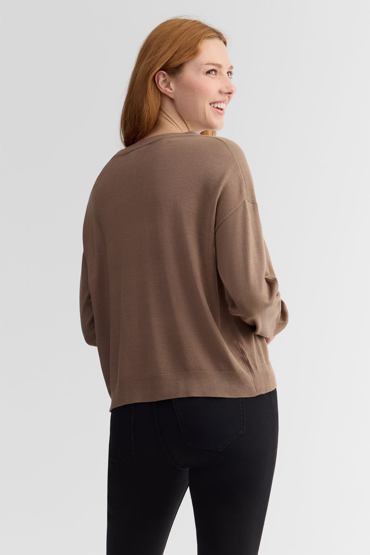 Chandail col rond tricot coupe ample - Femme && TAUPE