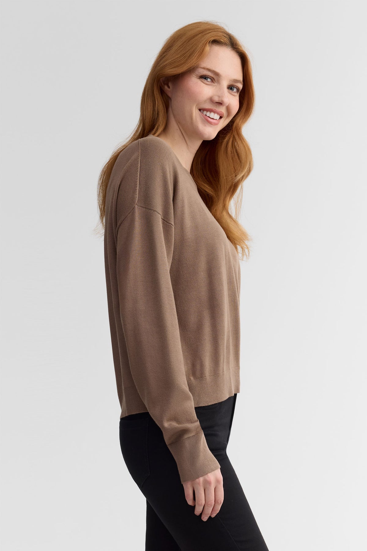 Chandail col rond tricot coupe ample - Femme && TAUPE