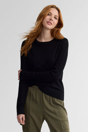 Chandail tricot pointelle col rond - Femme && NOIR