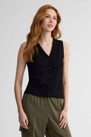 Cardigan tricot semi-ajustée à boutons - Femme && NOIR