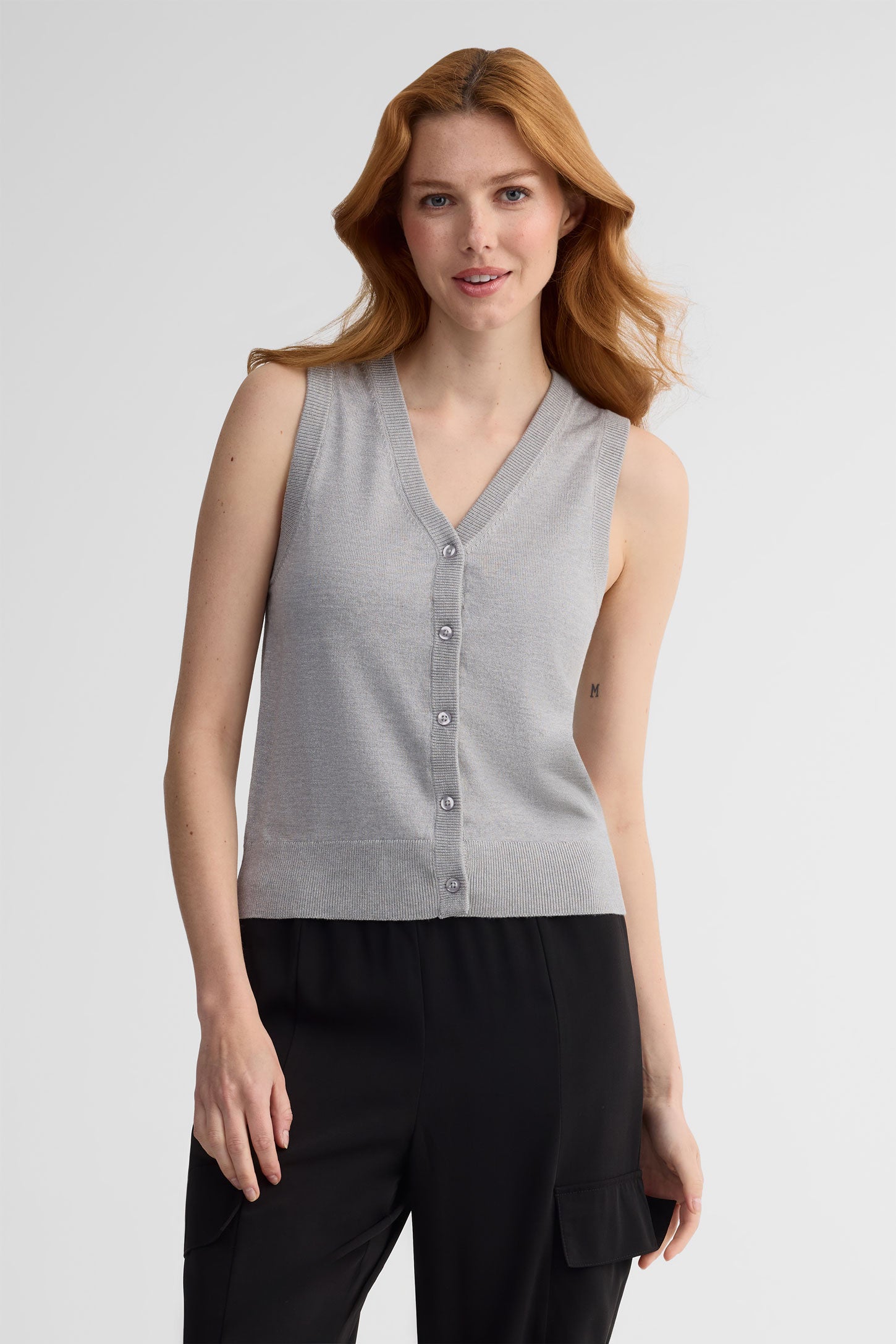 Cardigan tricot semi-ajustée à boutons - Femme && GRIS