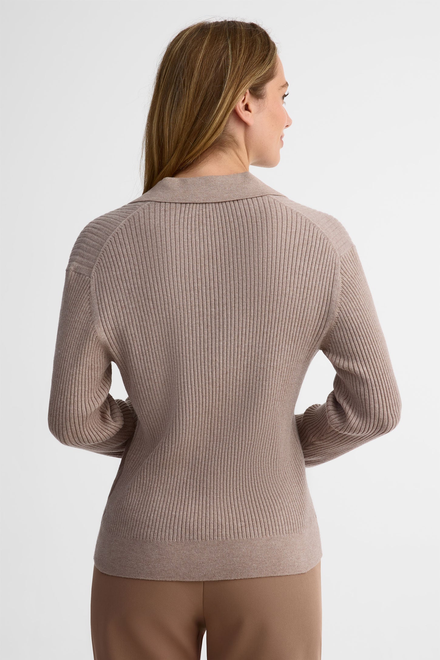 Polo manches longues côtelé - Femme && TAUPE