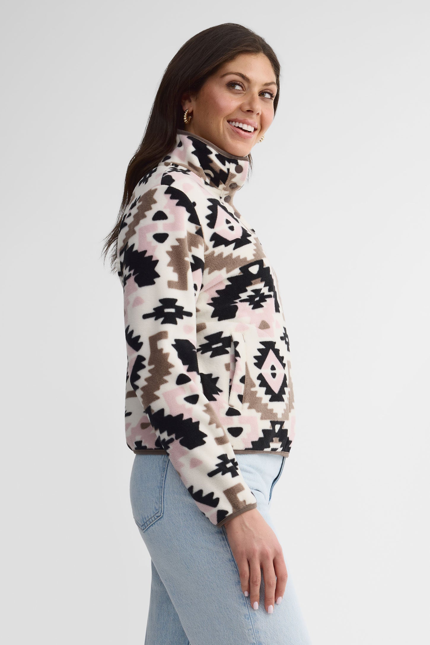 Chandail col montant polaire - Femme && ROSE MULTI