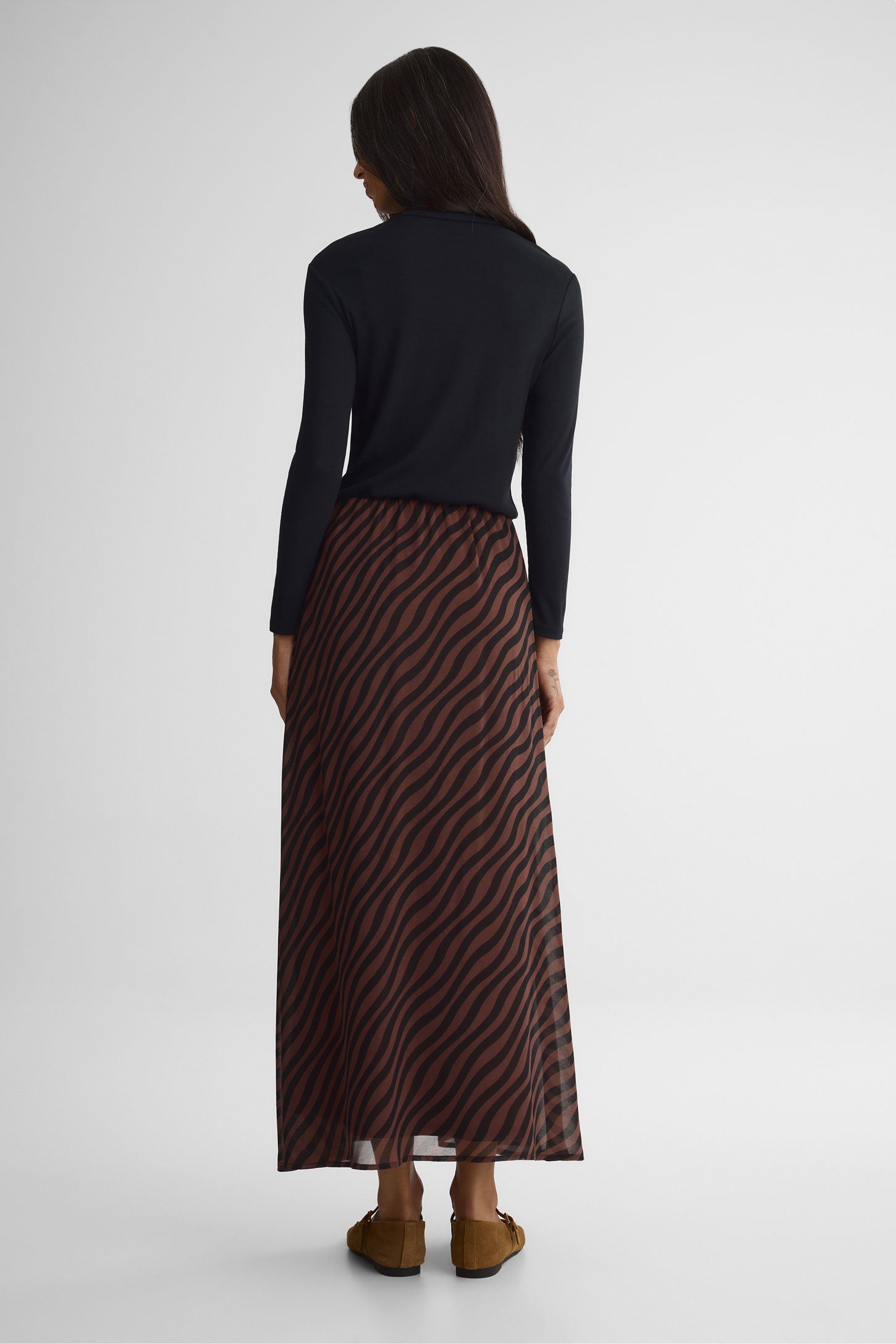 Jupe midi crêpe – Femme && BRUN/MULTI