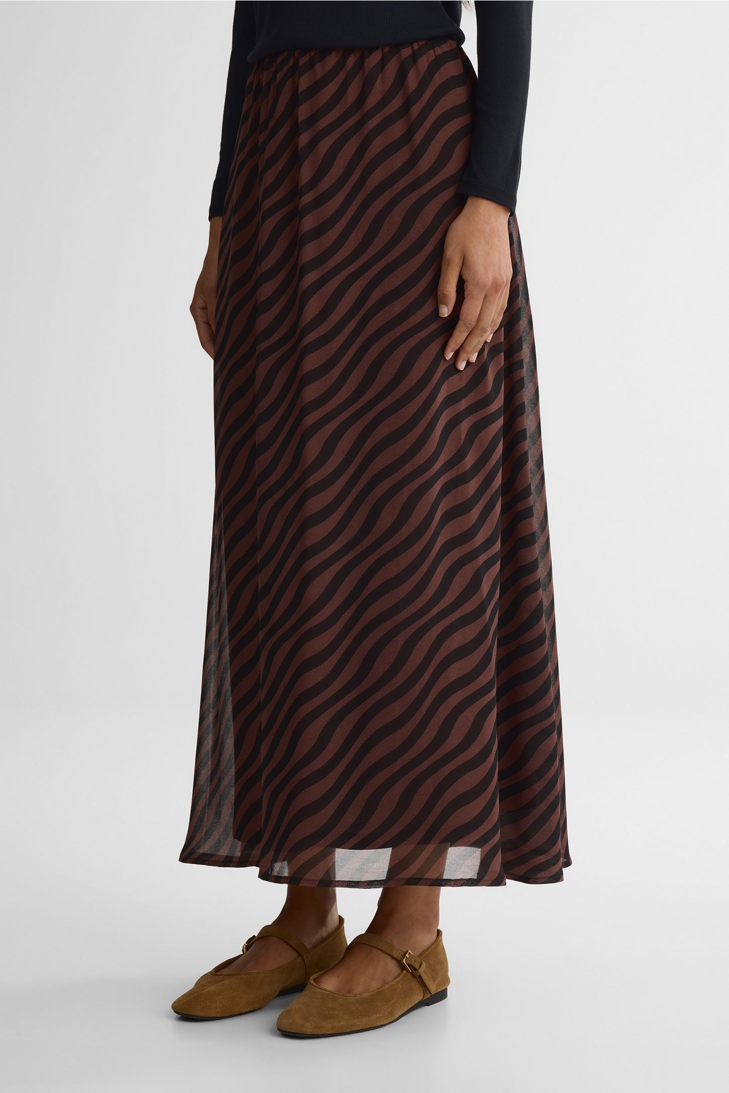 Jupe midi crêpe – Femme && BRUN/MULTI