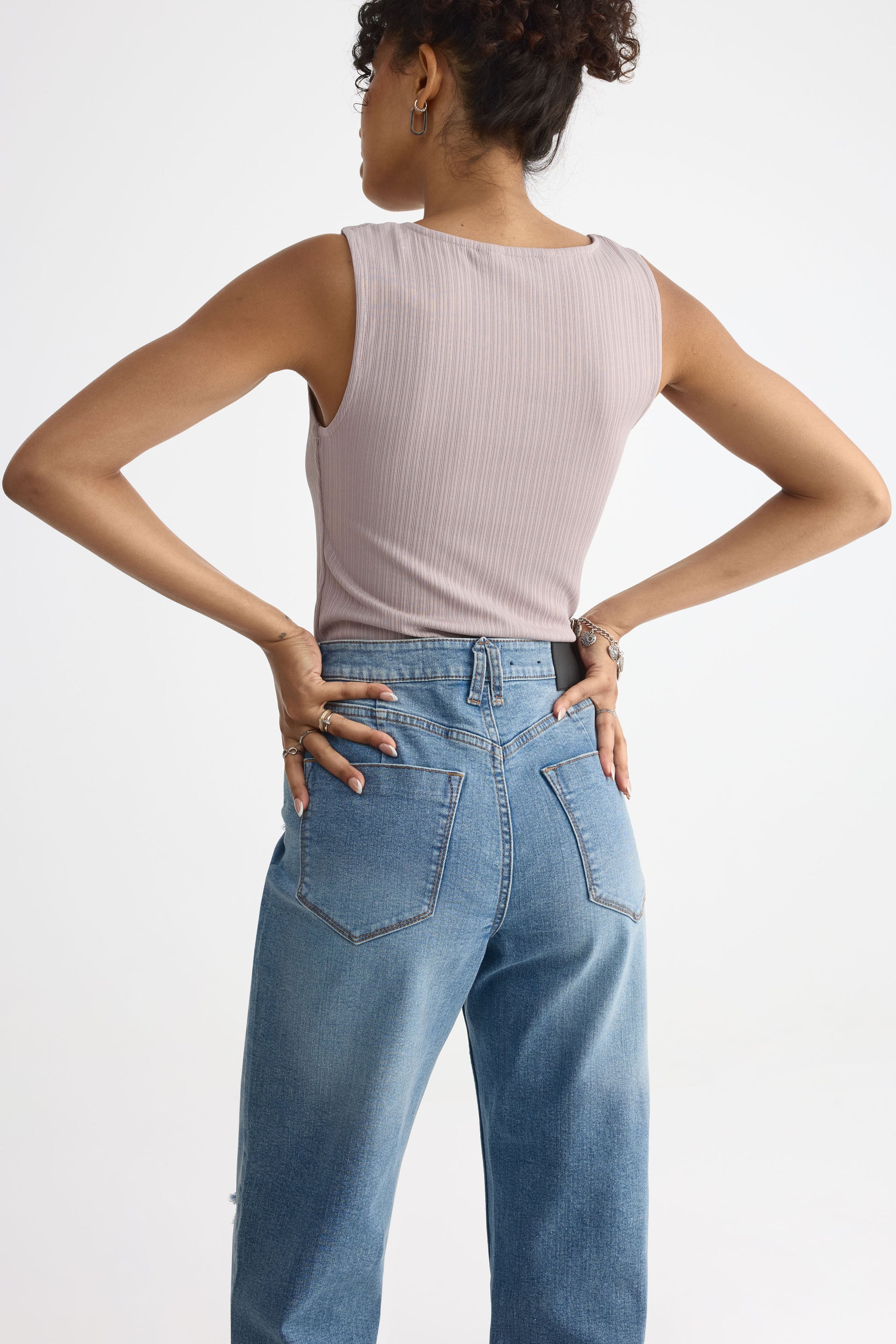 Jeans taille haute jambe droite – Femme && DENIM PALE