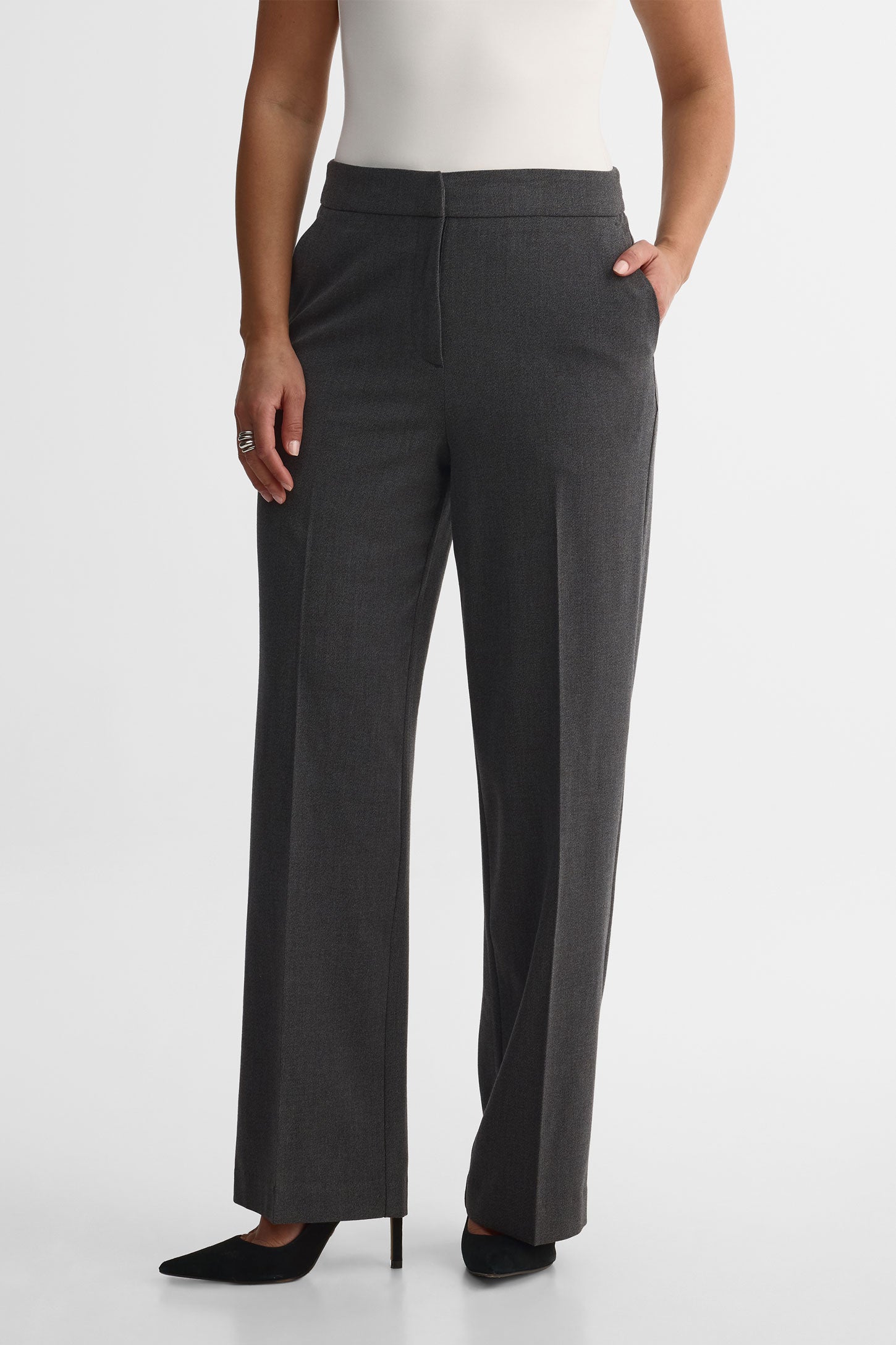 Pantalon taille haute à jambes larges – Femme && CHARBON MIXTE