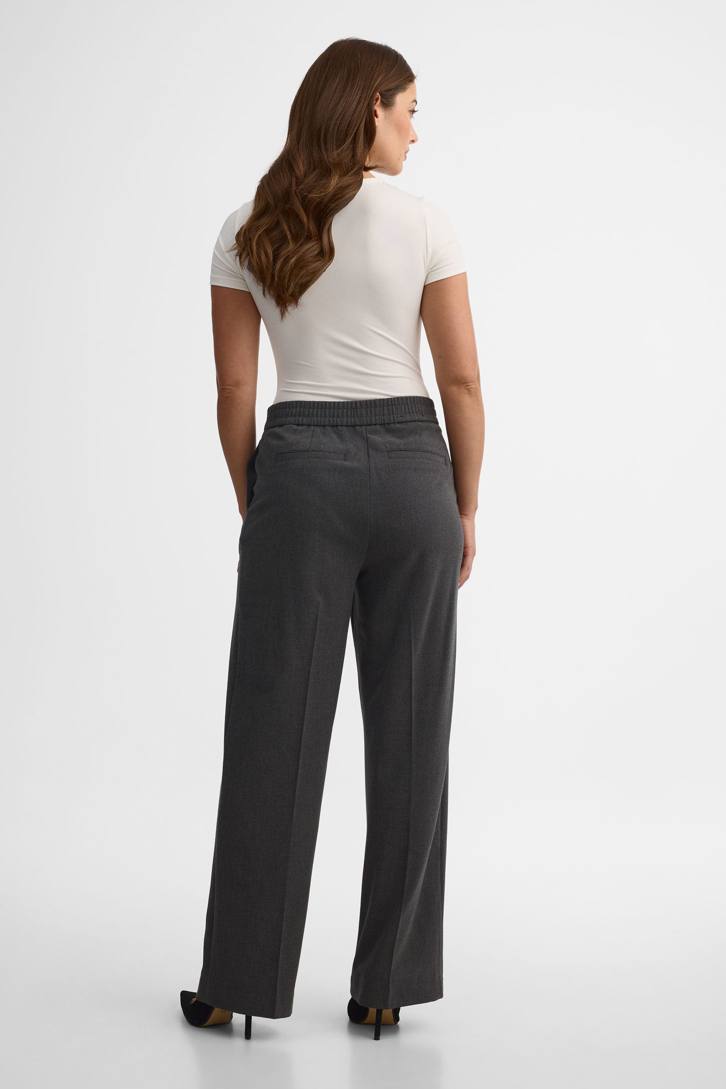 Pantalon taille haute à jambes larges – Femme && CHARBON MIXTE