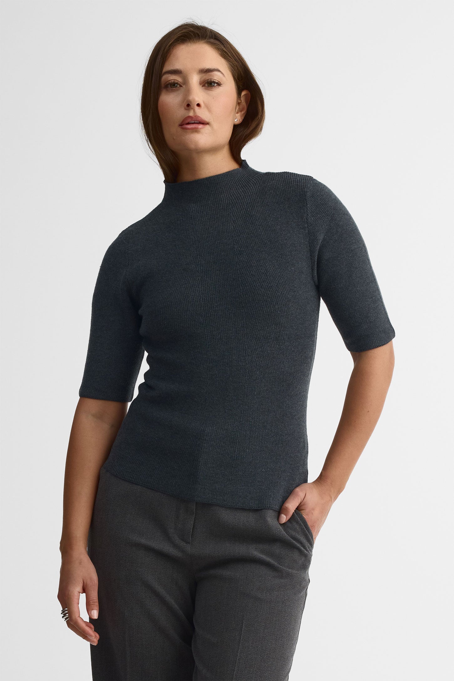 Chandail tricot semi-ajusté - Femme && CHARBON MIXTE