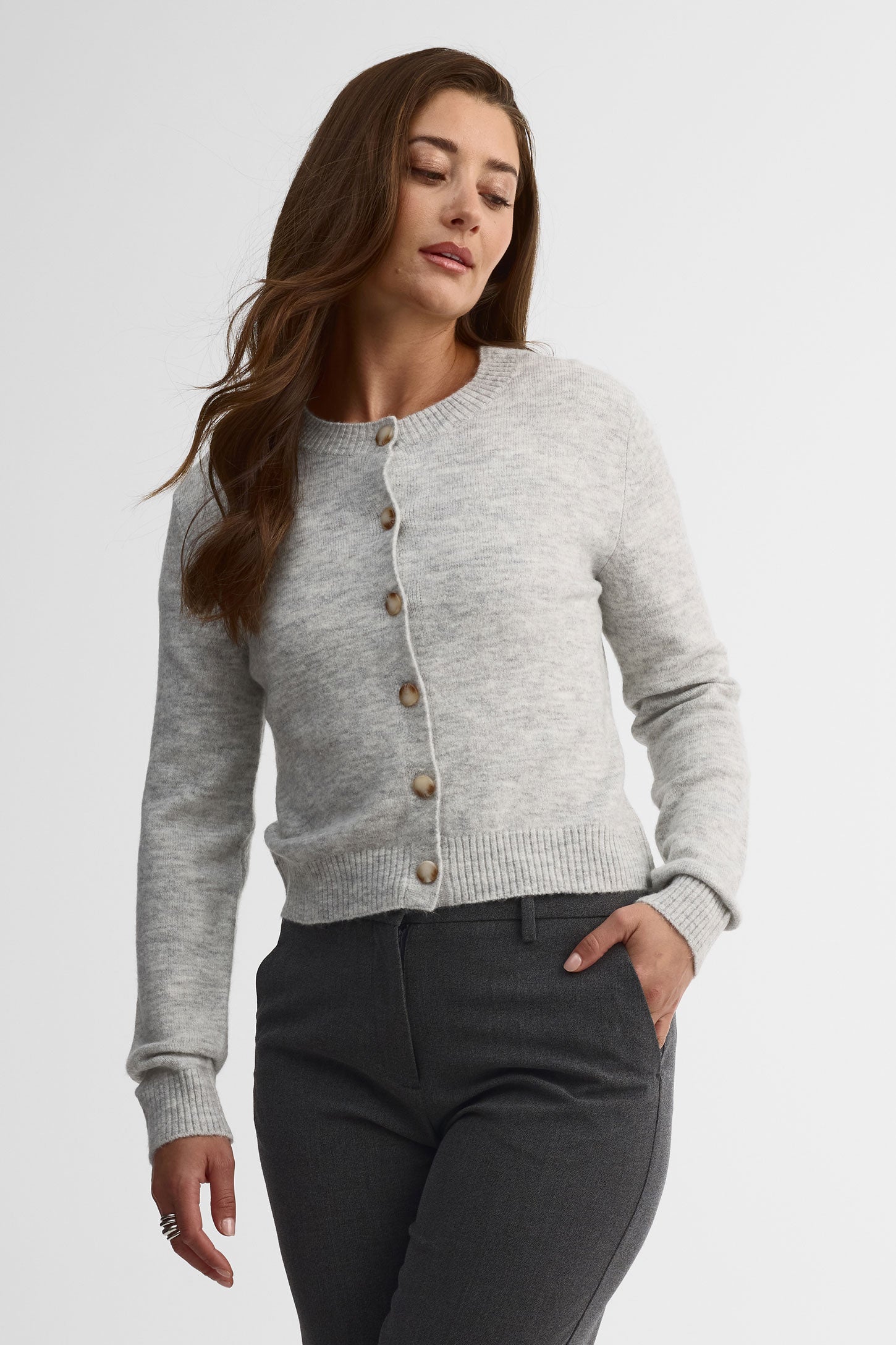 Cardigan tricot – Femme && GRIS MIXTE