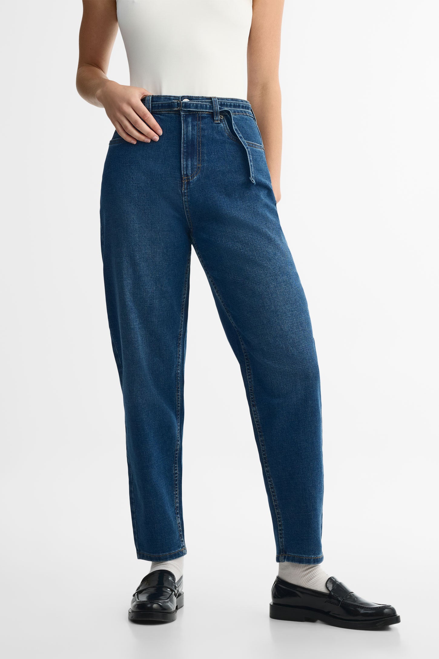 Jeans taille haute coupe ample - Femme - Aubainerie