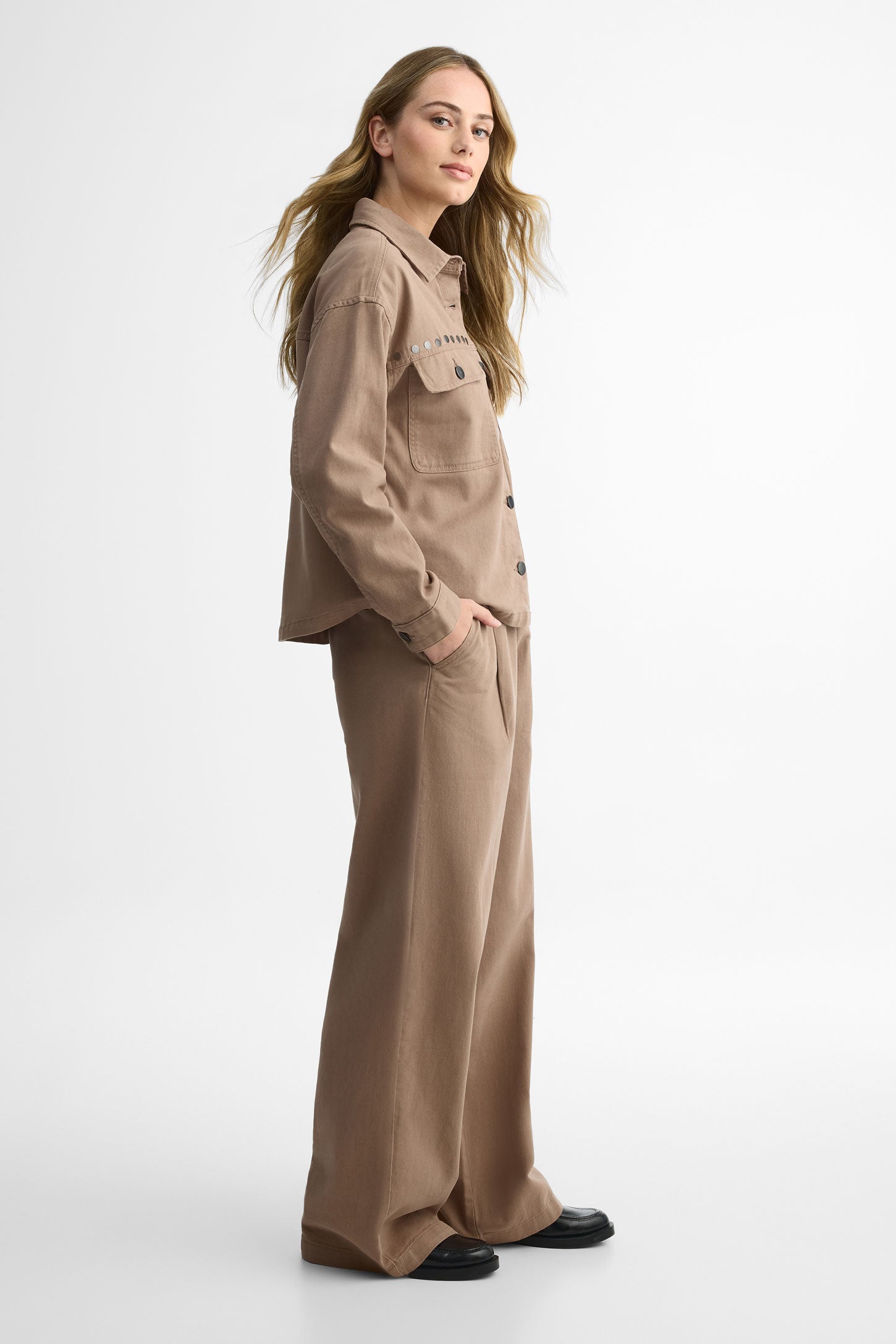 Chemise ample en twill de coton - Femme && TAUPE