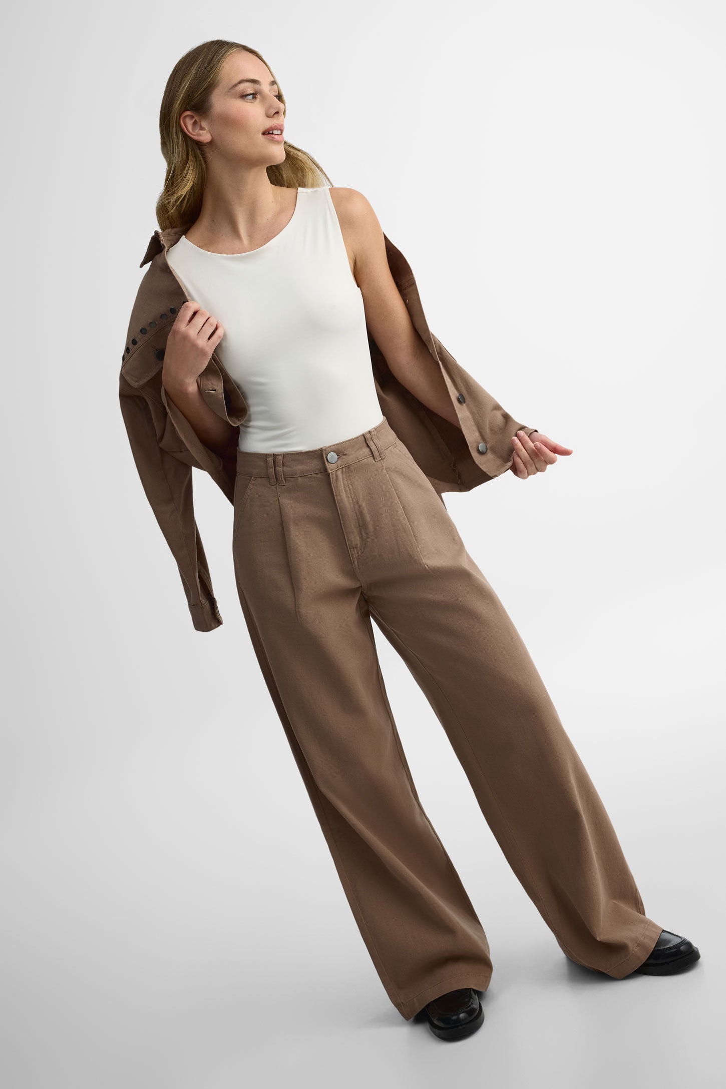Chemise ample en twill de coton - Femme && TAUPE