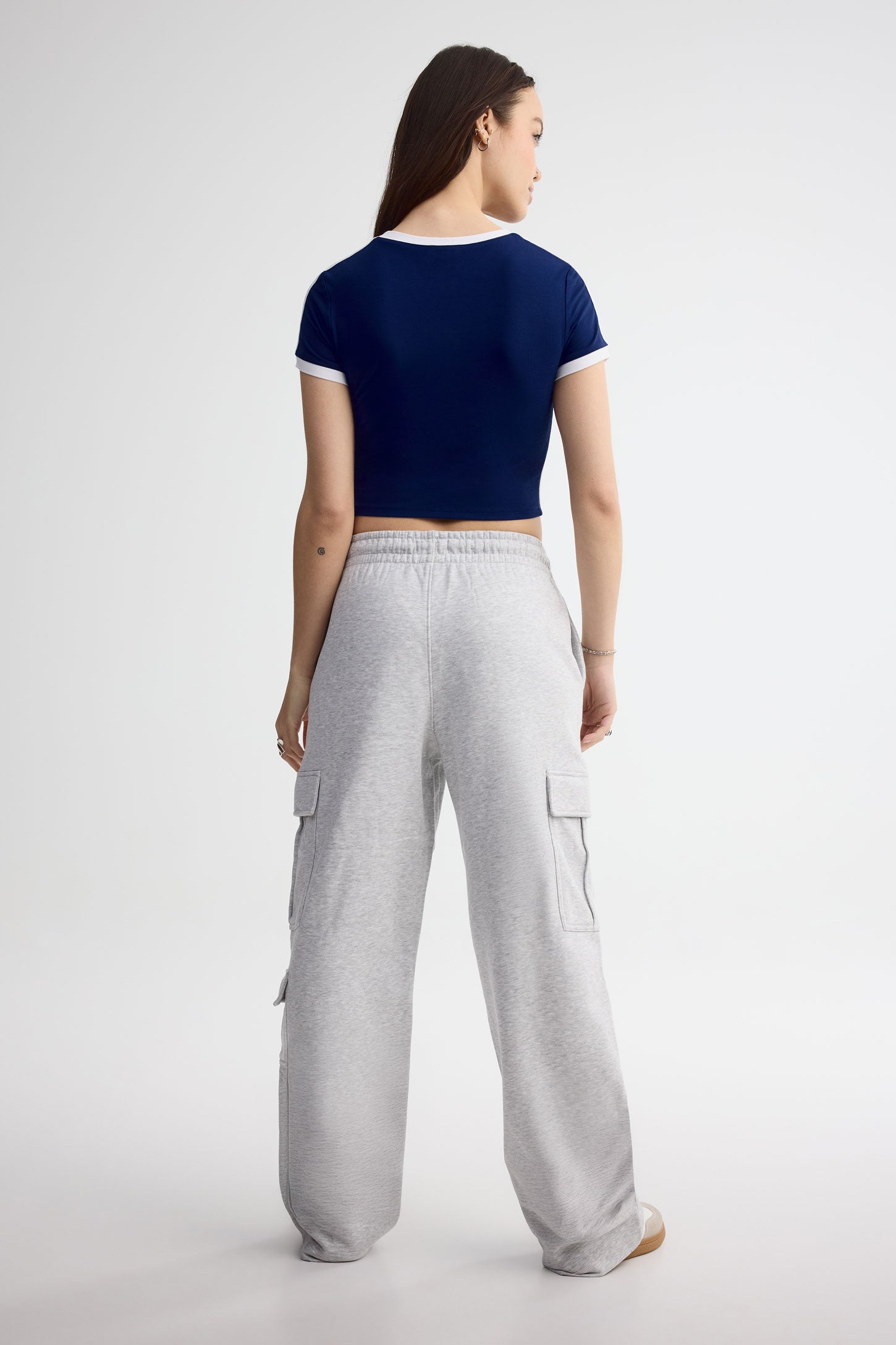 T-shirt ajusté et écourté - Femme && BLEU/MULTI