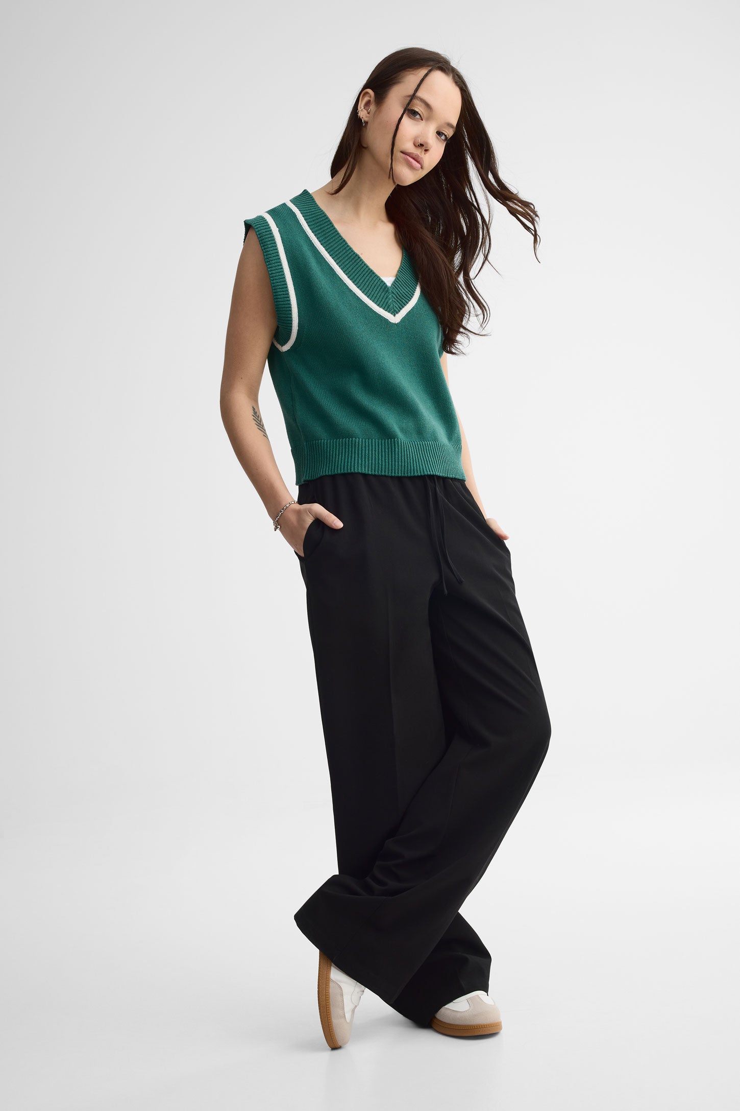 Pantalon taille haute jambe large – Femme && NOIR