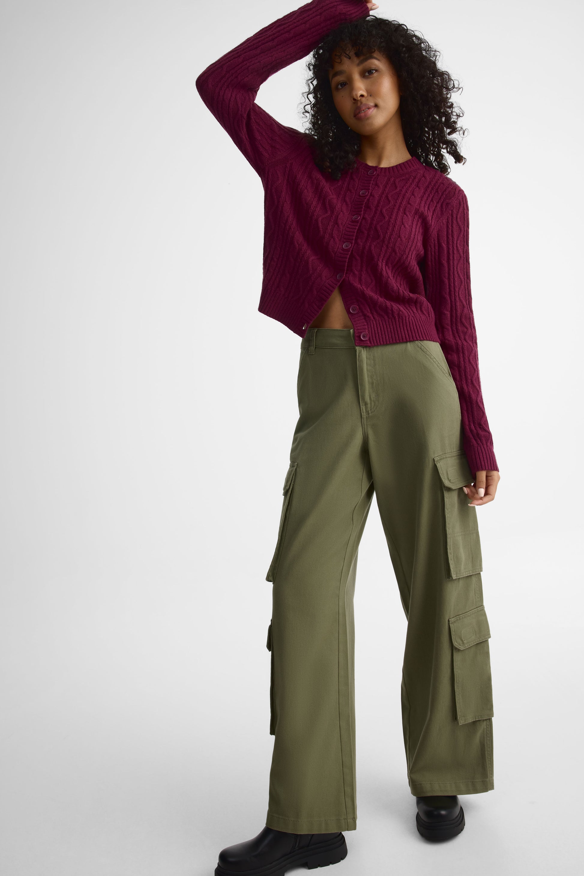 Pantalon cargo taille semi-haute - Femme && KAKI