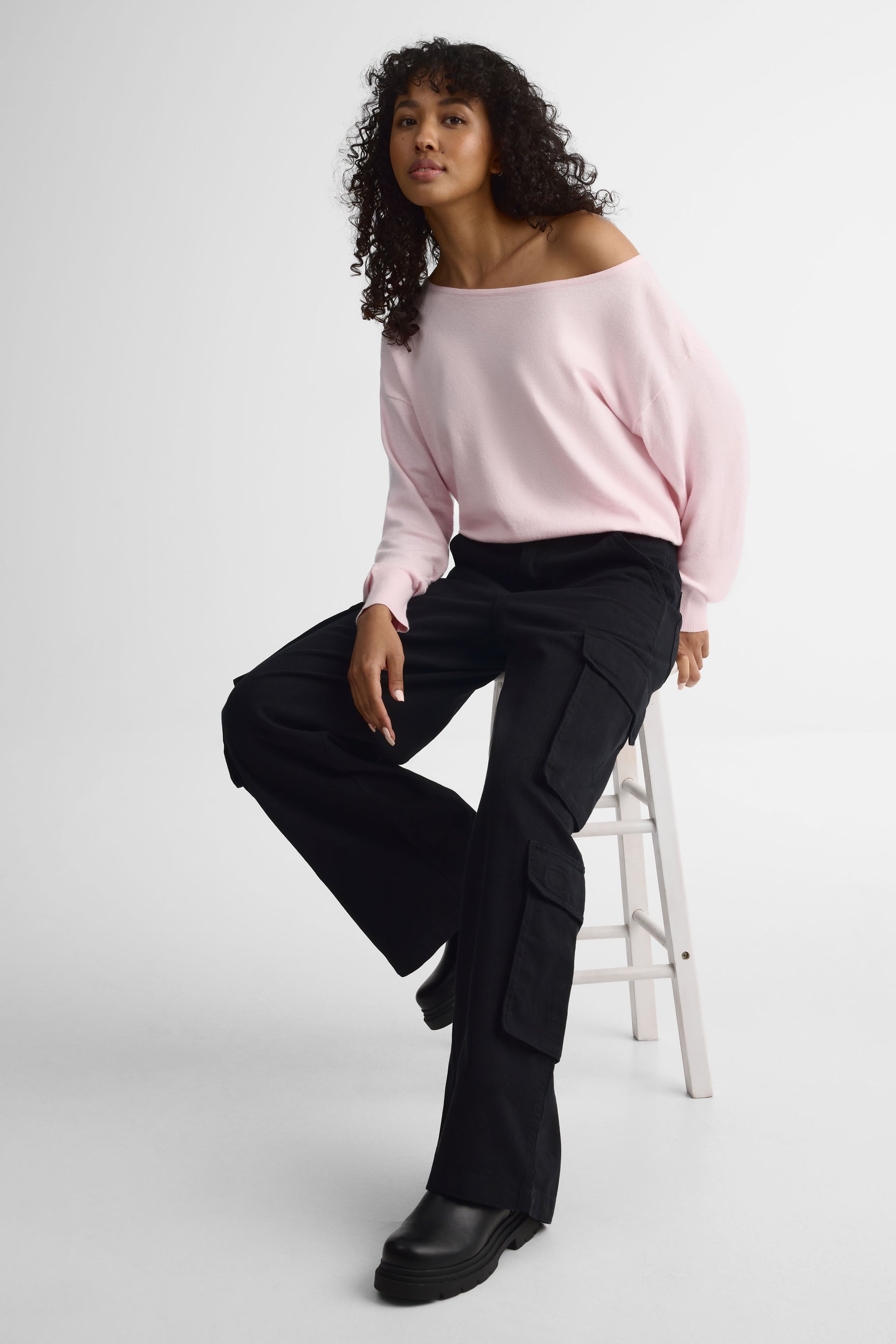 Pantalon cargo taille semi-haute - Femme && NOIR
