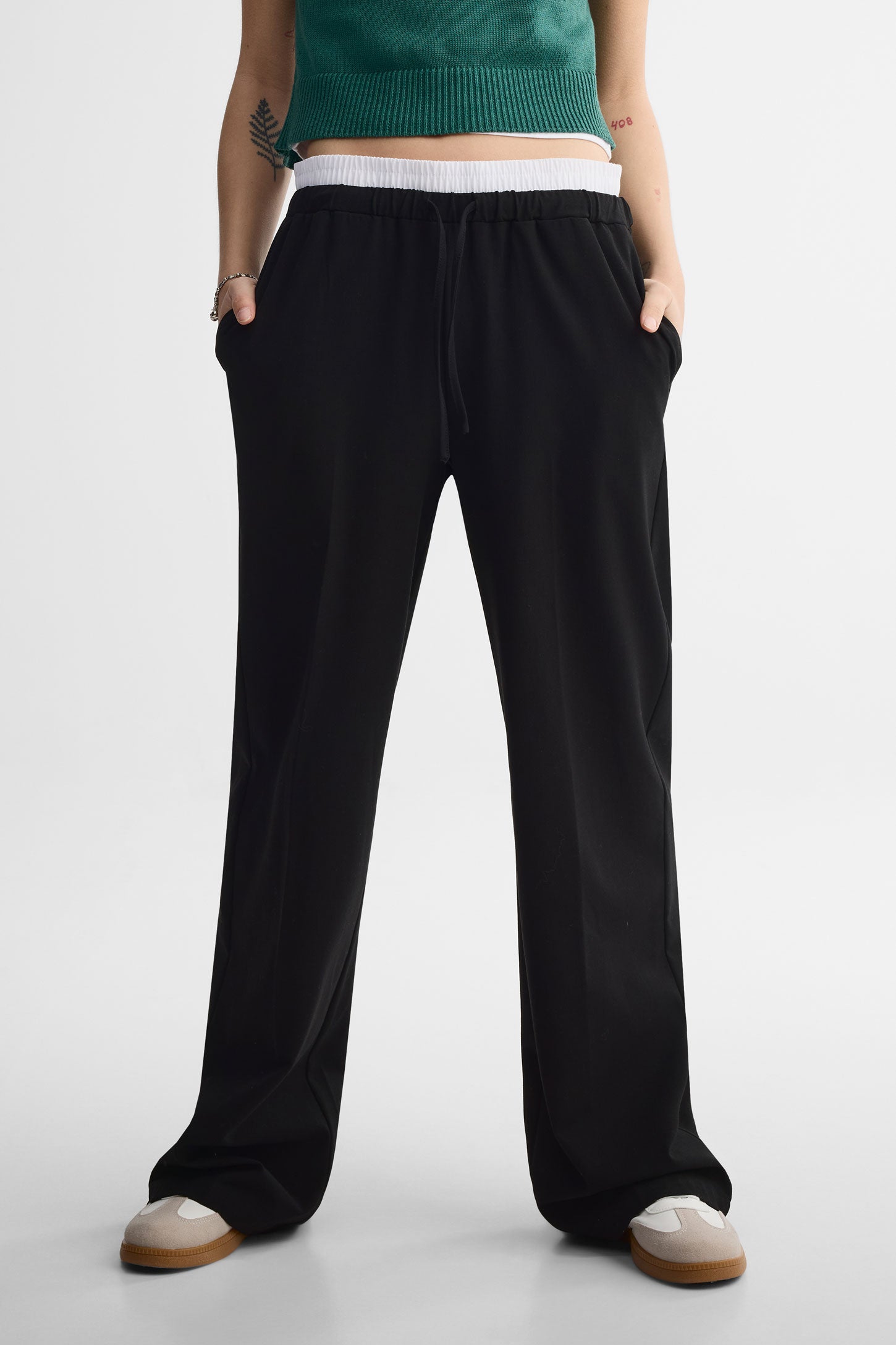 Pantalon taille haute jambe large – Femme && NOIR
