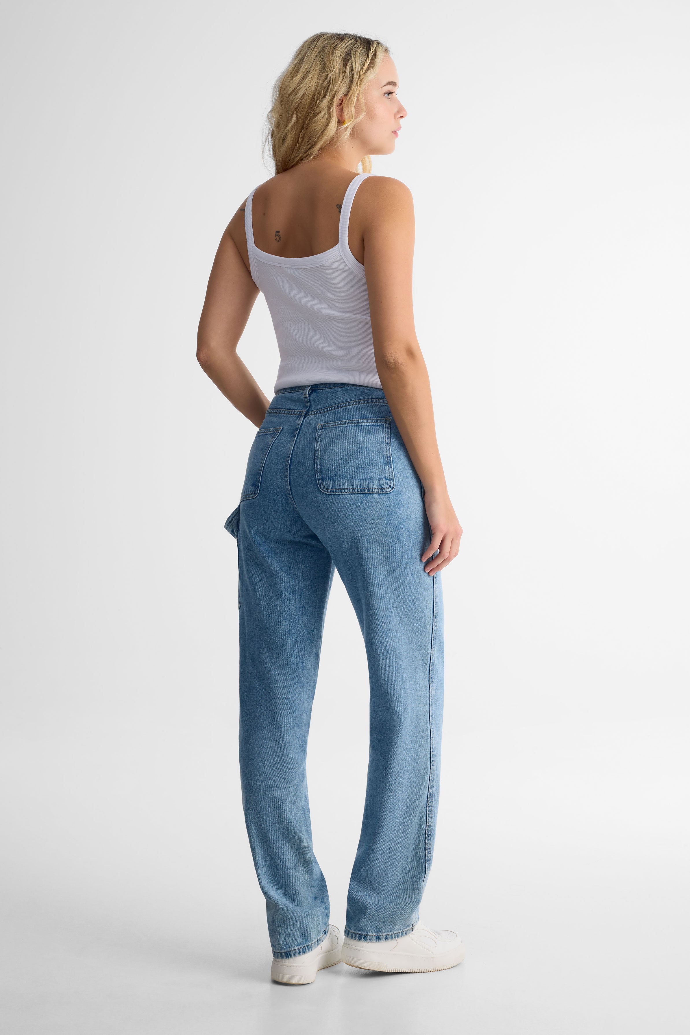 Jeans taille haute ''skater'' coupe ample - Femme && DENIM PALE