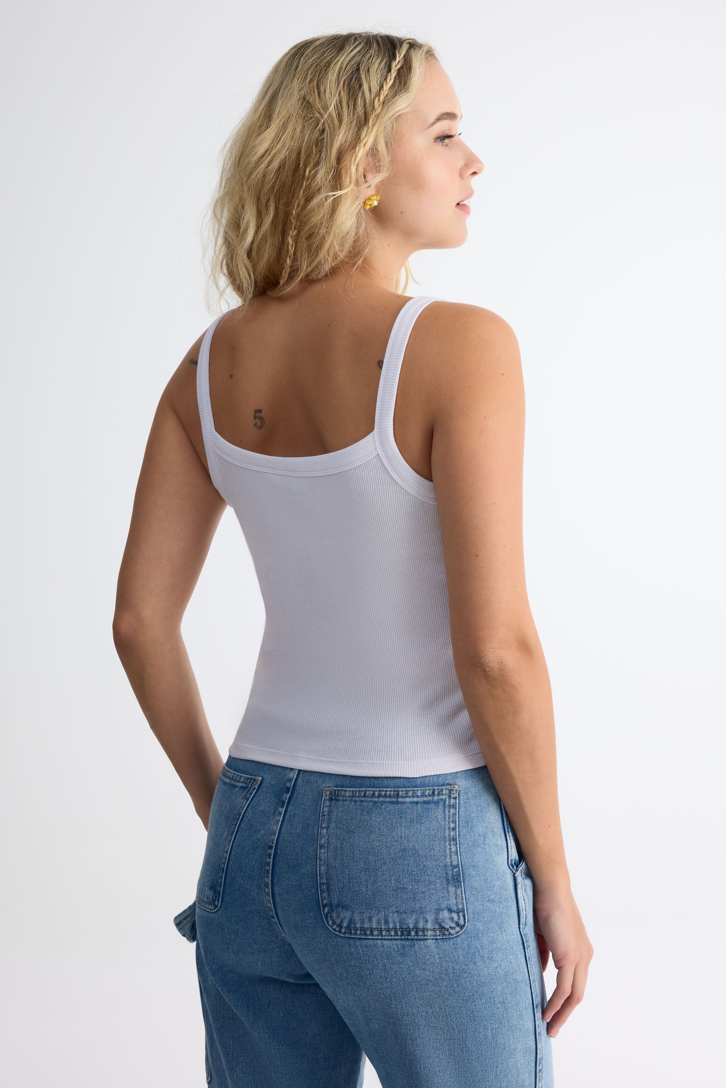 Camisole encolure dégagée coton côtelé - Femme && BLANC