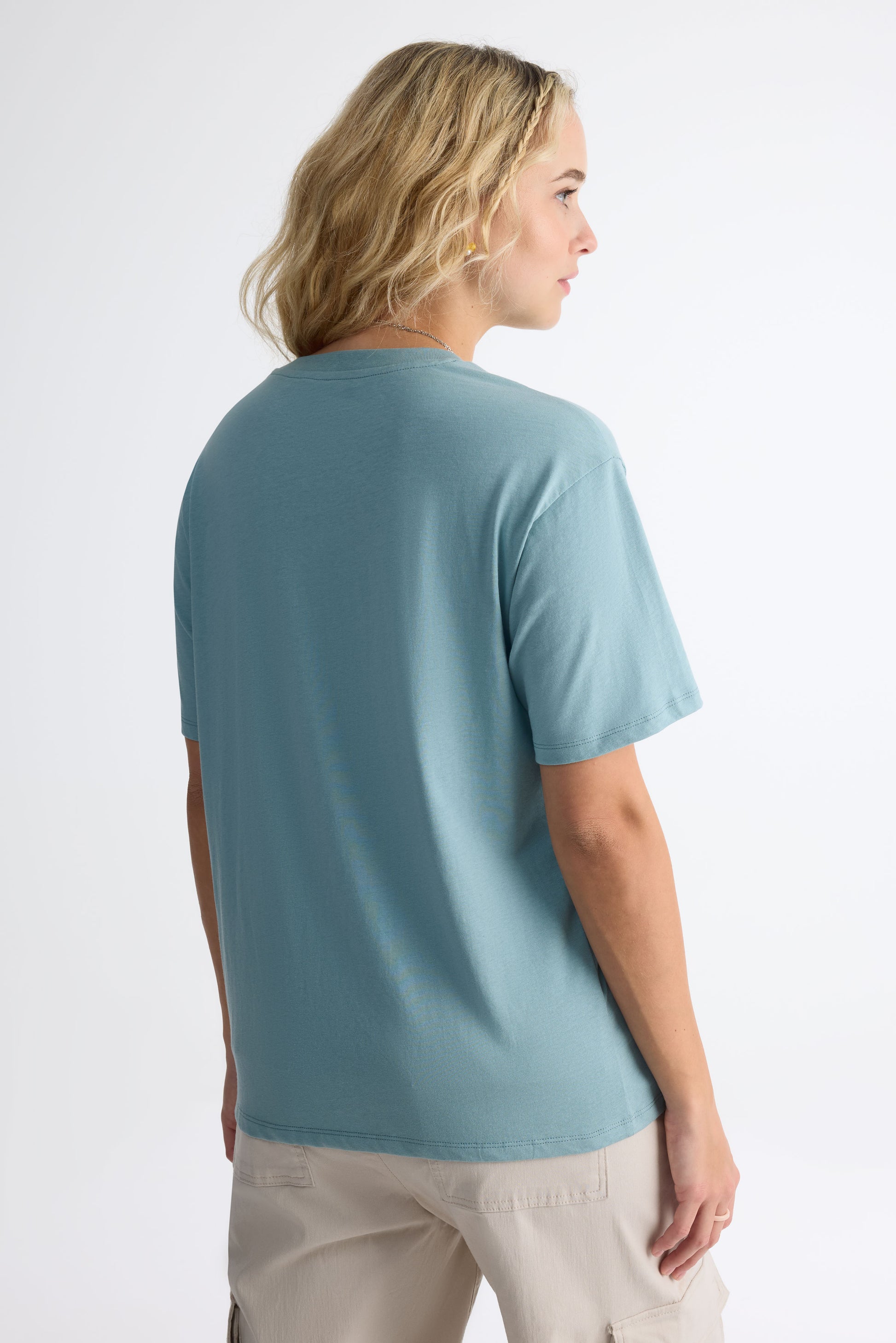 T-shirt col rond coupe surdimensionnée - Femme && BLEU
