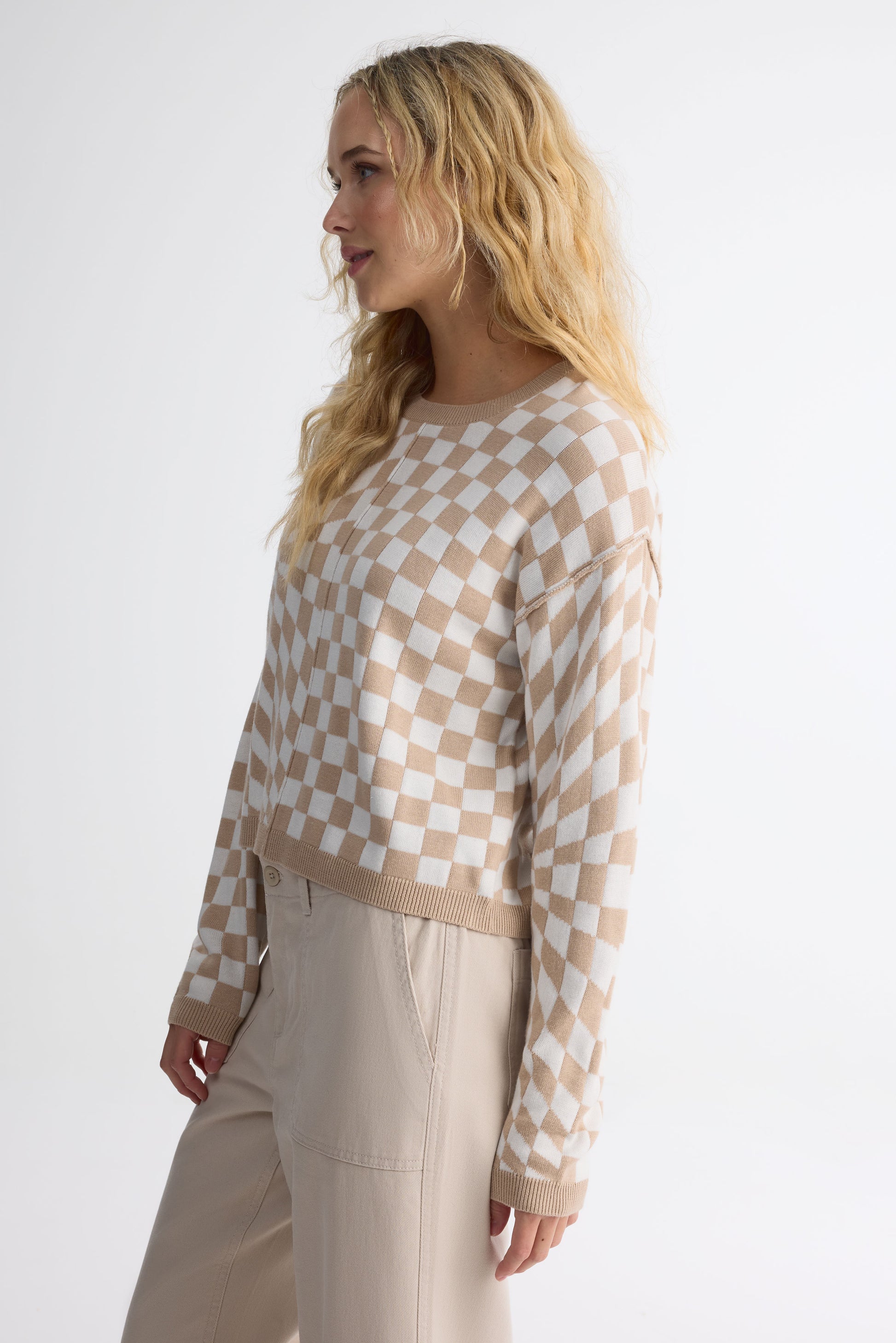 Chandail col rond tricot - Femme && BLANC CASSÉ/MULTI
